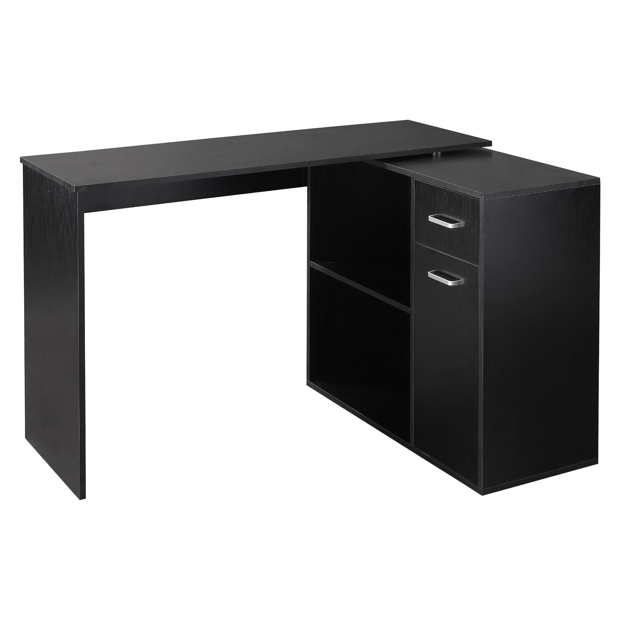 L-Shaped Desk | Rotating Corner Desk w/ Storage | Black