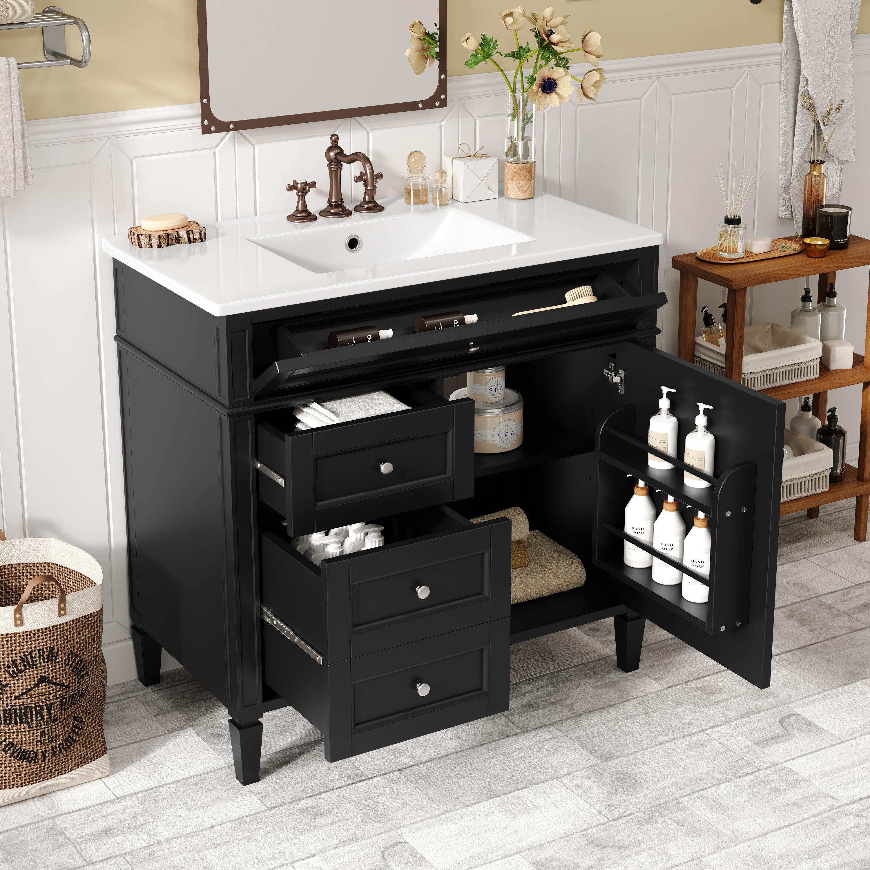 36" Modern Bathroom Vanity with Double Drawers