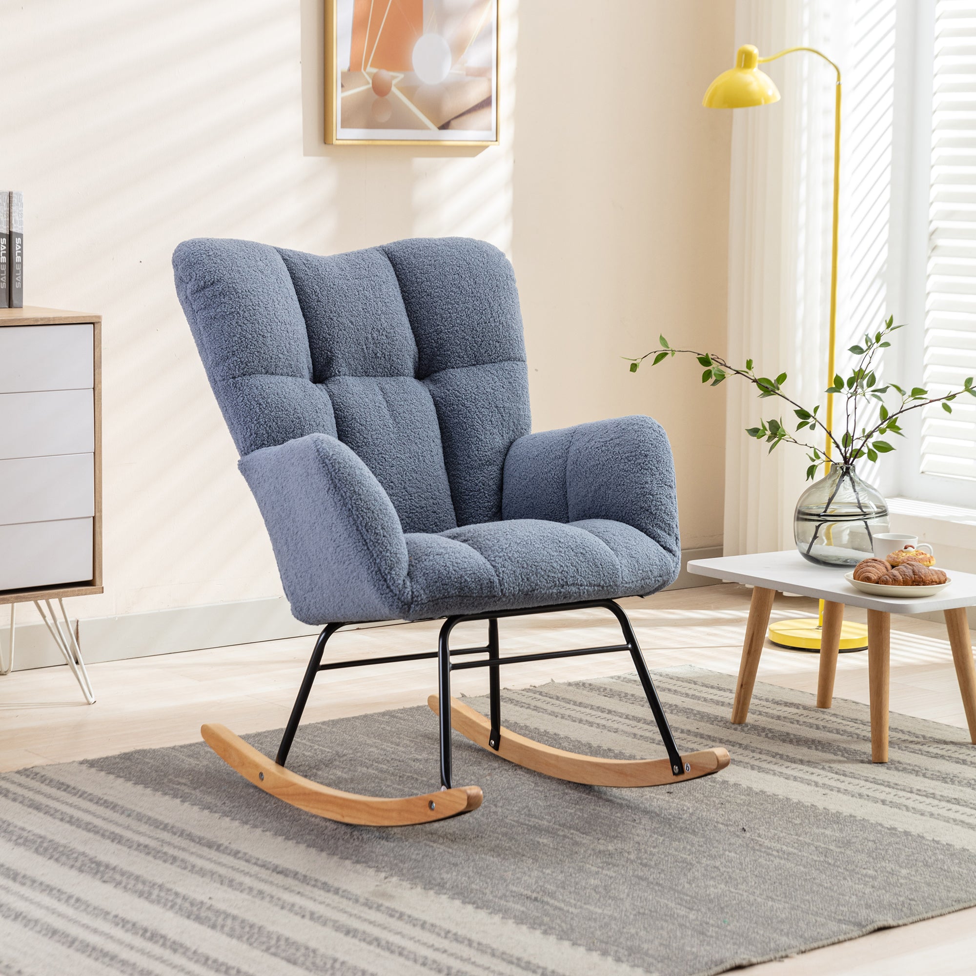 Teddy Fabric Rocking Glider Nursery Chair, Light Blue