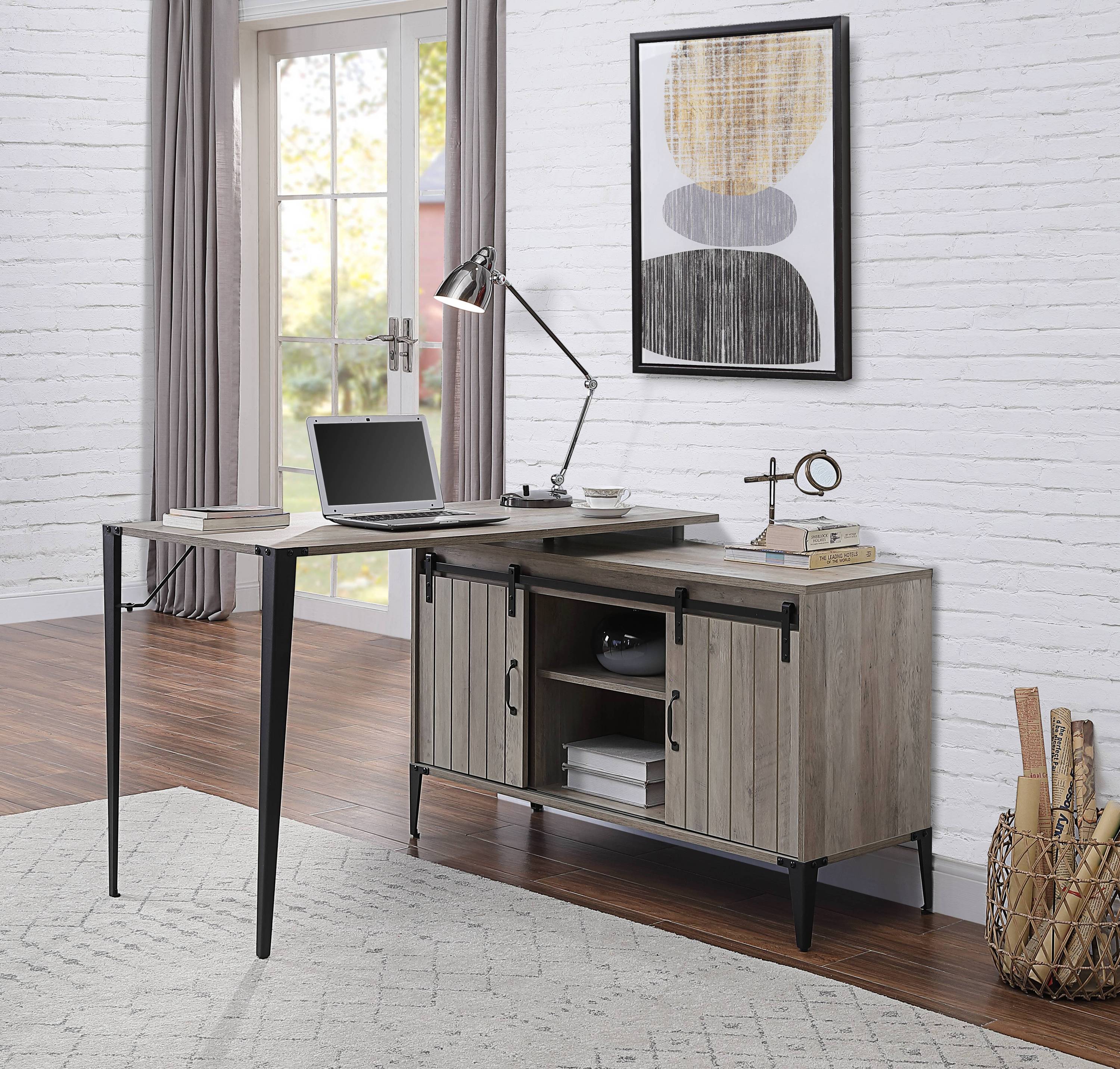Zakwani 48" Gray Oak & Black Writing Desk