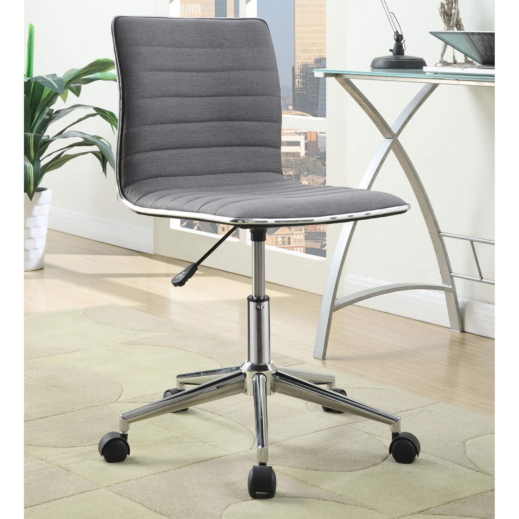 Grey & Chrome Armless Office Chair w/ Casters