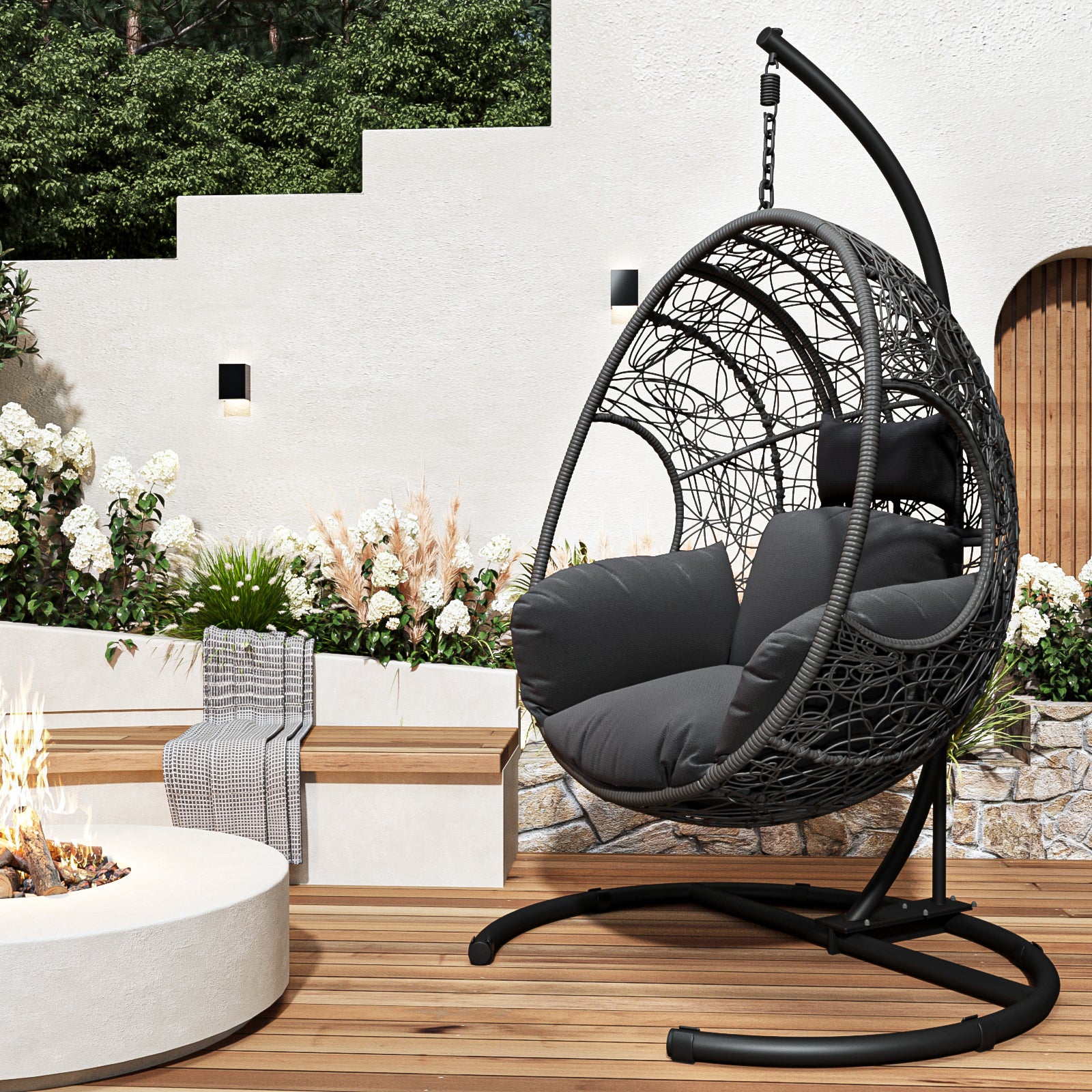 Gray Wicker Egg Chair: Indoor/Outdoor Swing