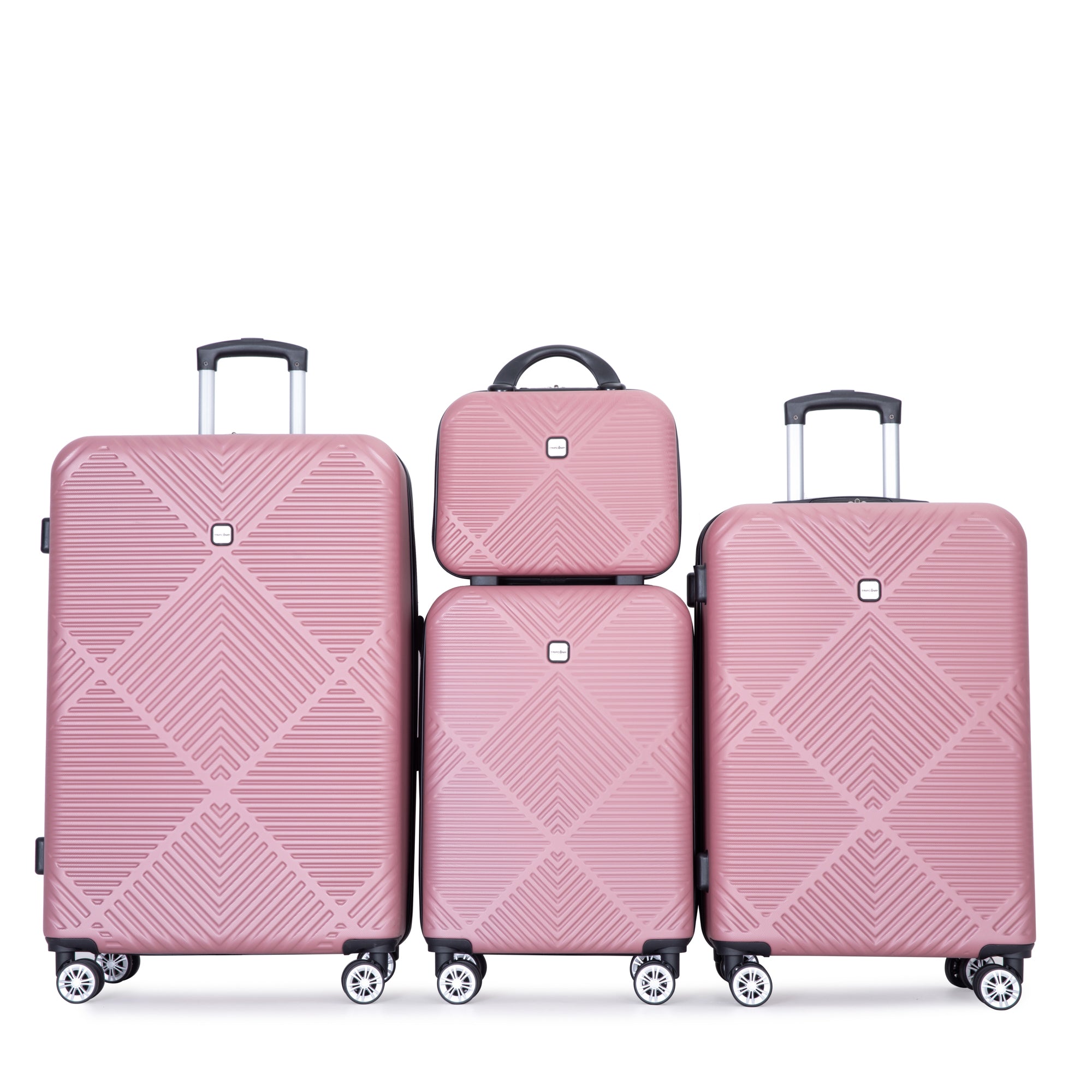 Pink ABS Suitcase Set: 14" Makeup Box & Wheels