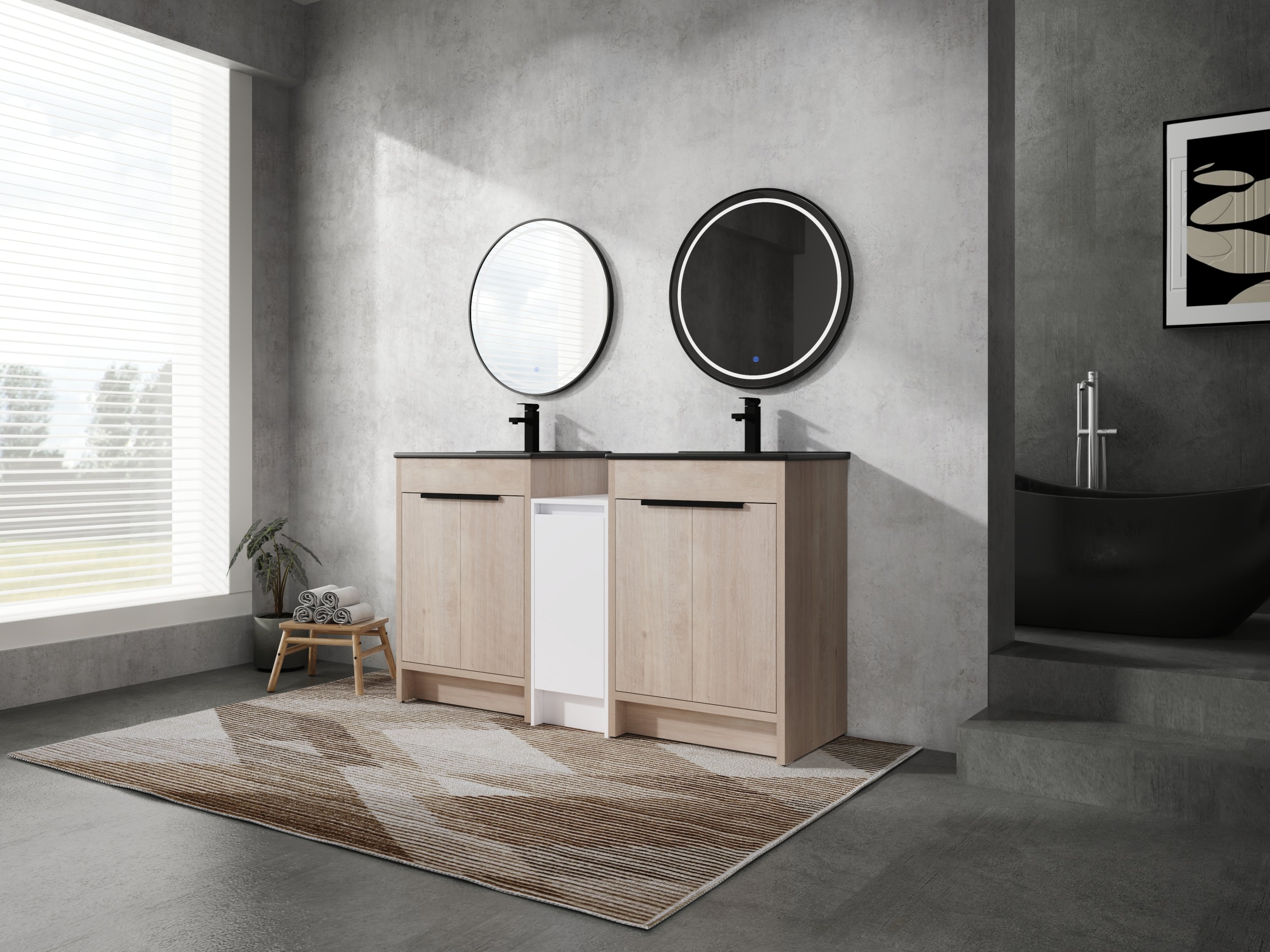 60" Black Bathroom Vanity with Storage & Soft Close