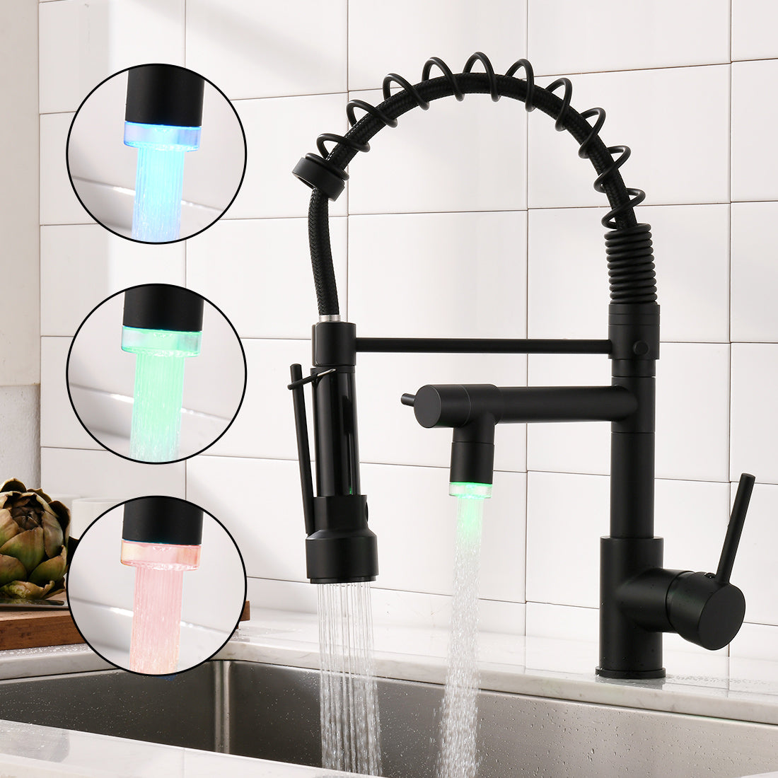 Commercial Kitchen Faucet: LED Pull-Down Sprayer