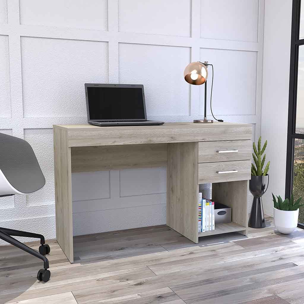 Light Gray Computer Desk w/ Drawers & Shelf