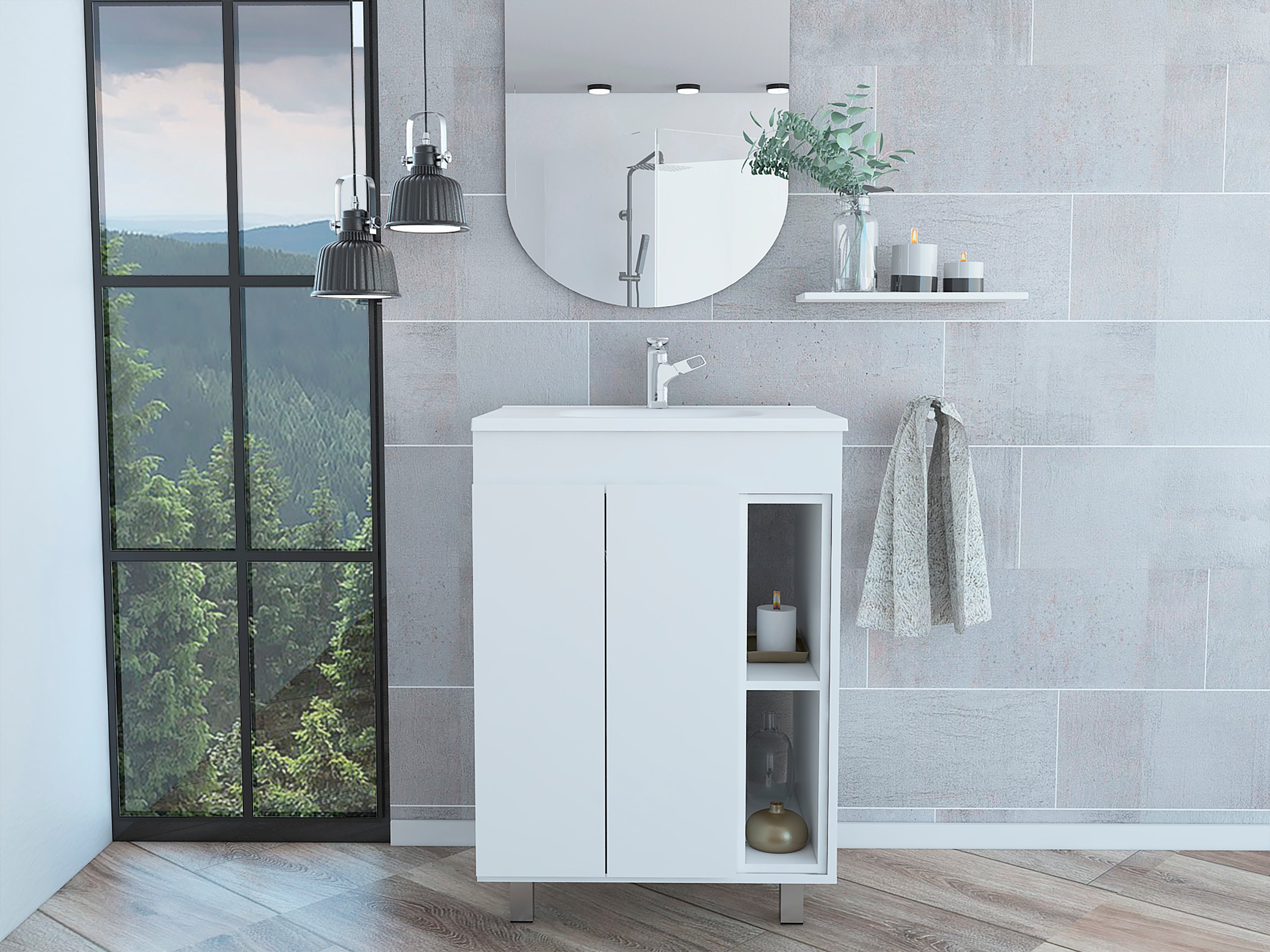 White 24" Meka Vanity with Double Doors & Shelves