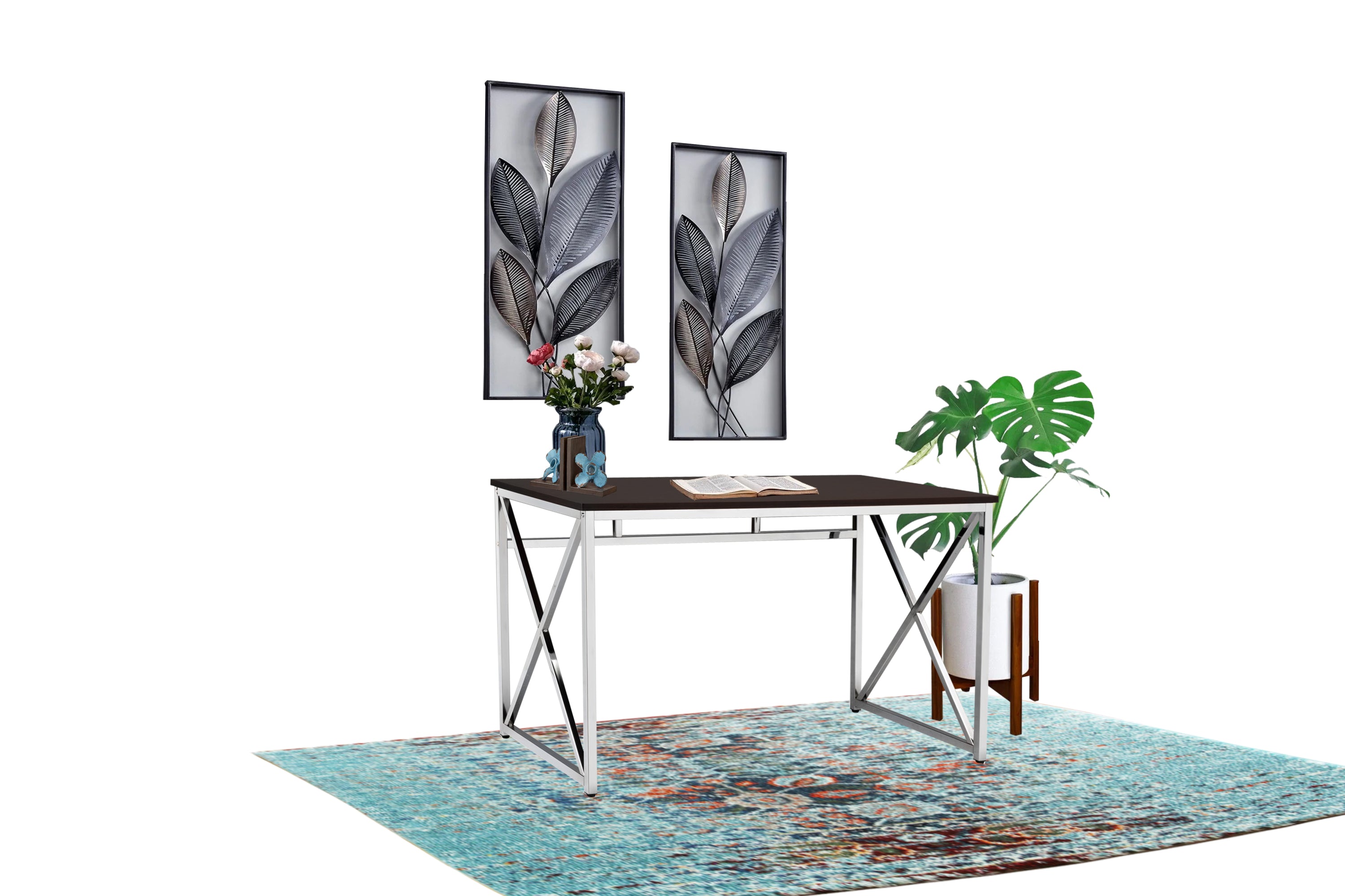 Madison Brown Office Desk | Modern MDF/Chrome Workspace