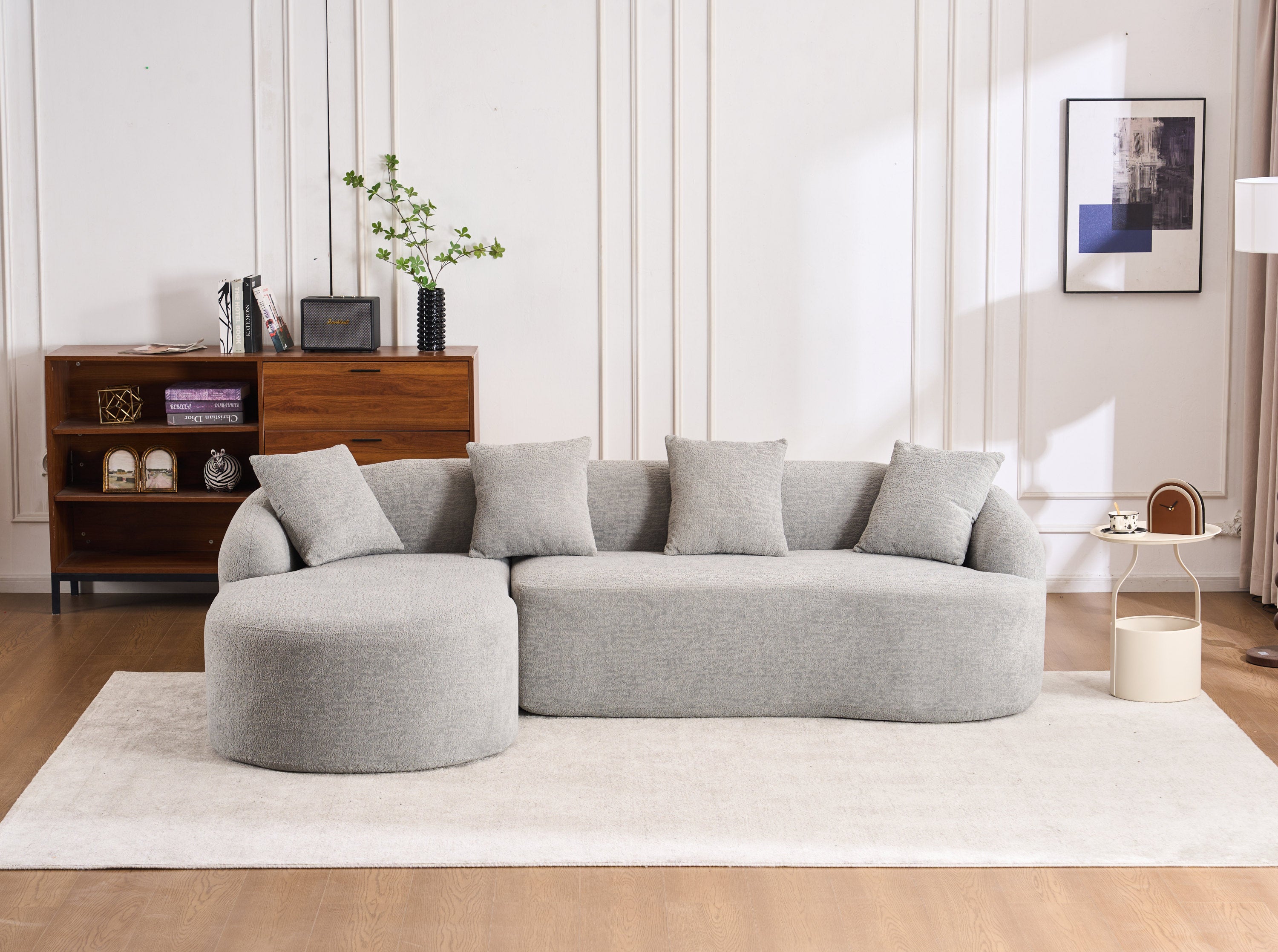 Grey Compression Sofa w/ Chaise & 4 Pillows
