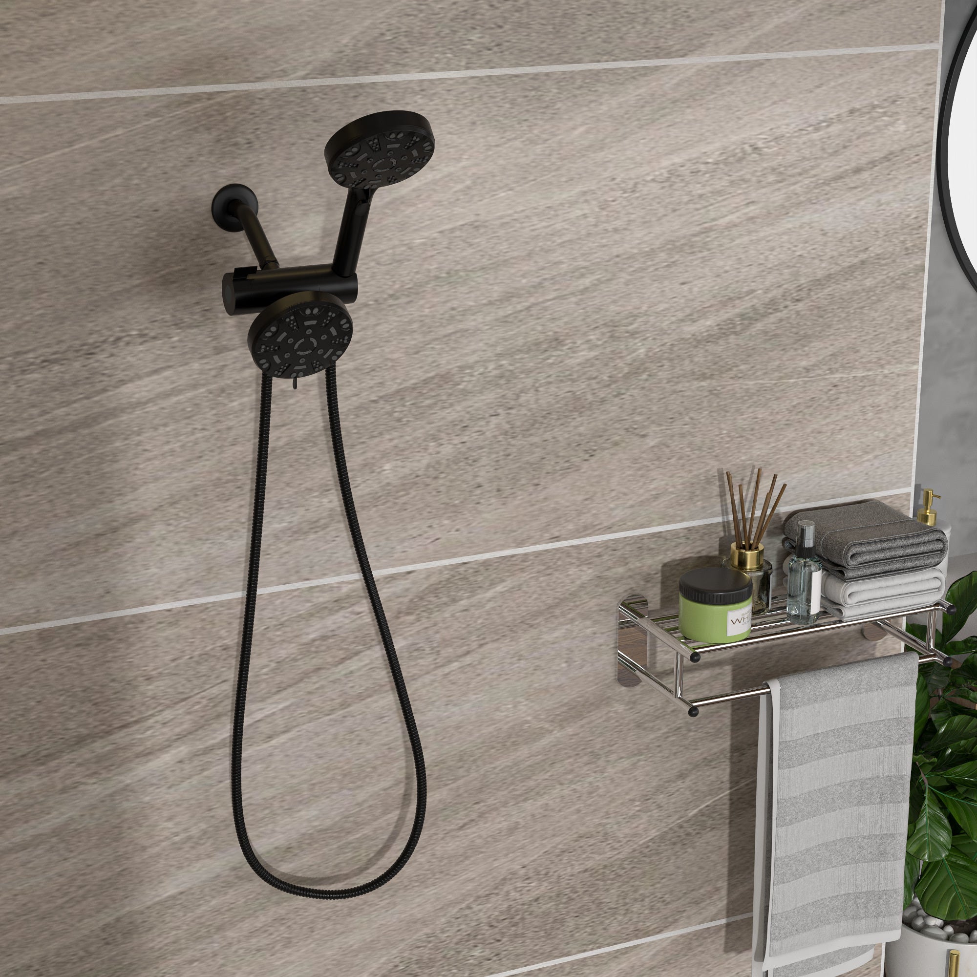 Matte Black Dual Shower Head System: 8 Modes