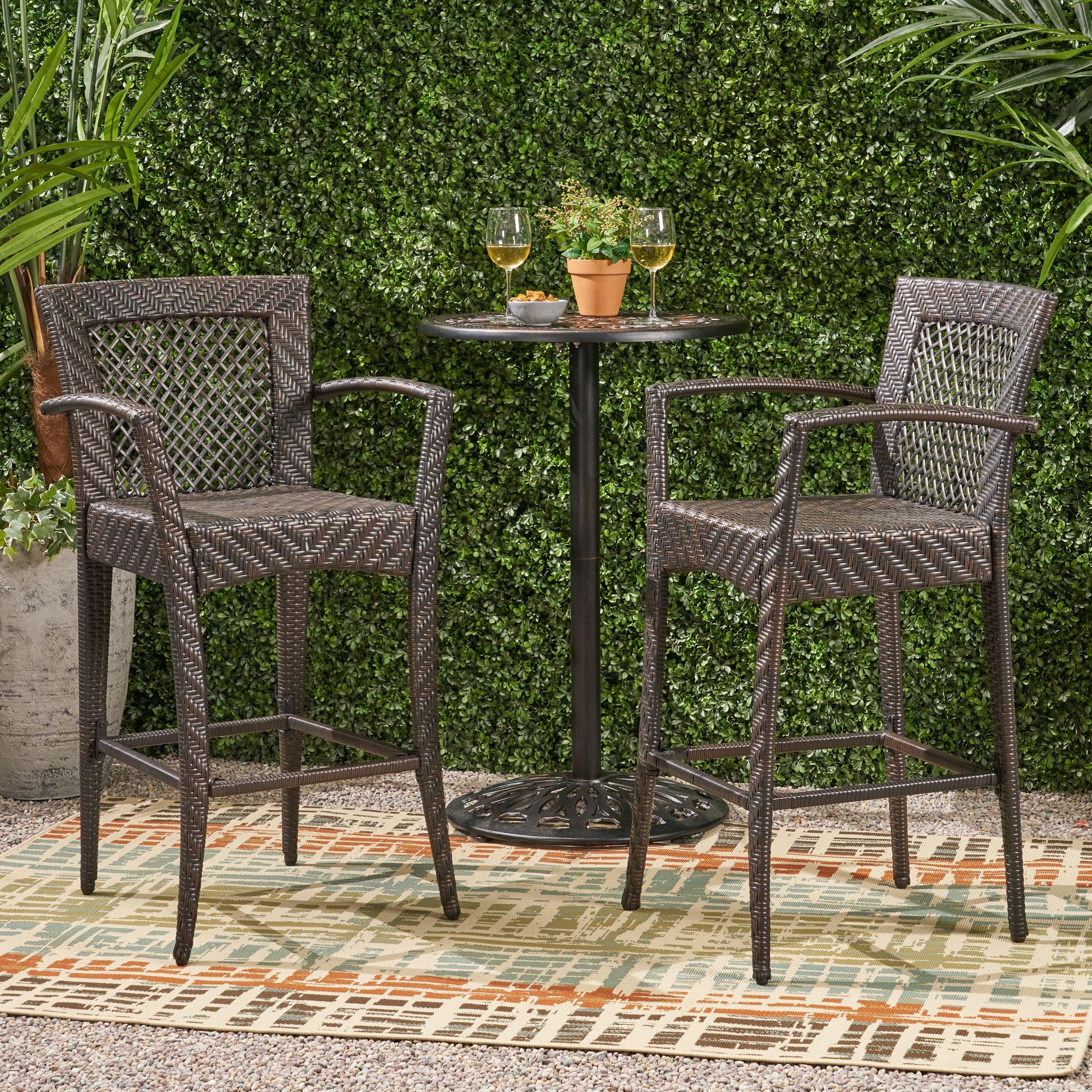 Rattan Bar Stools Outdoor Set (2) Iron Frame