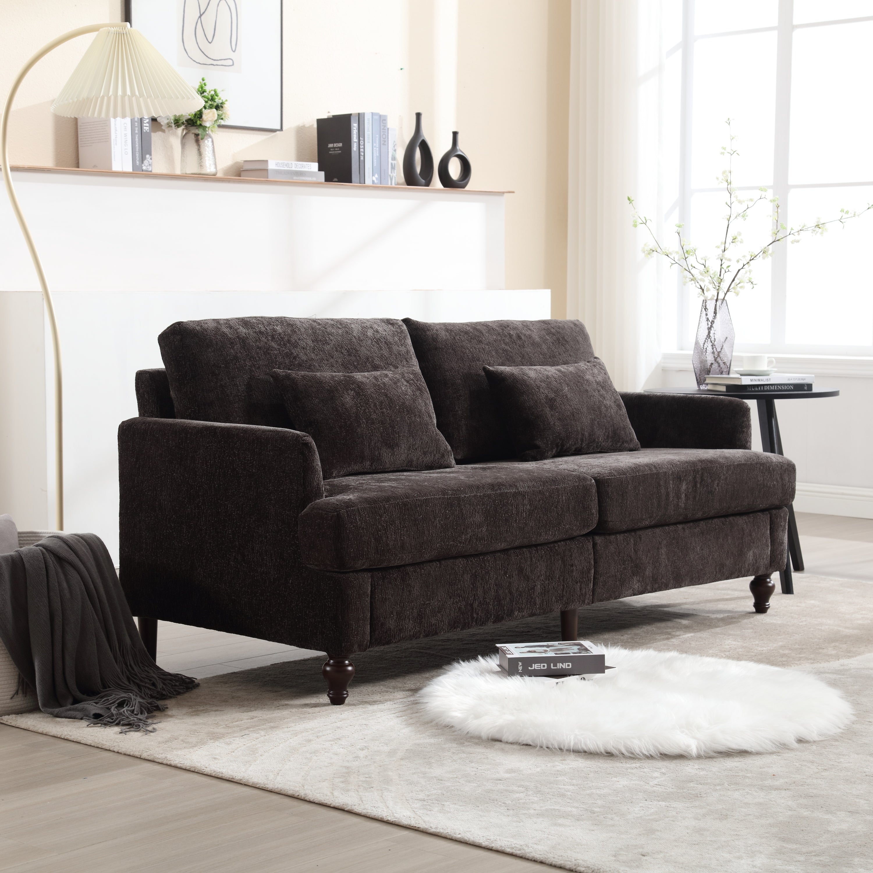Mid-Century Modern Chenille Loveseat Sofa (Black)
