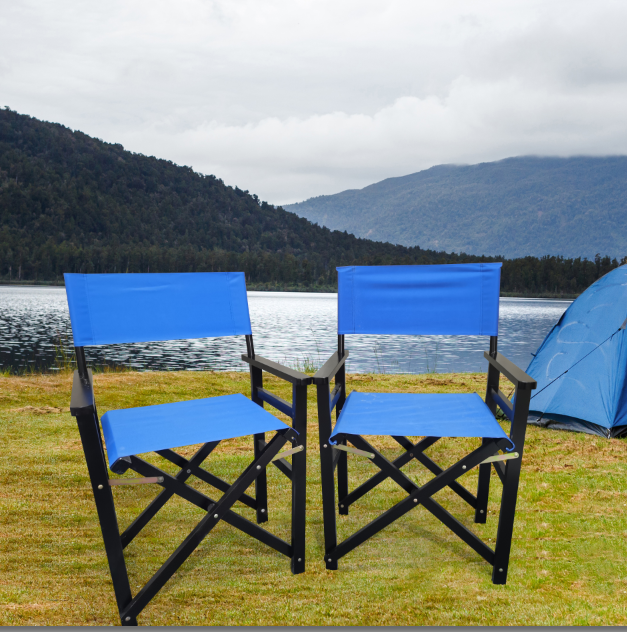 Blue Canvas Folding Wooden Director Chairs (2 Pack)