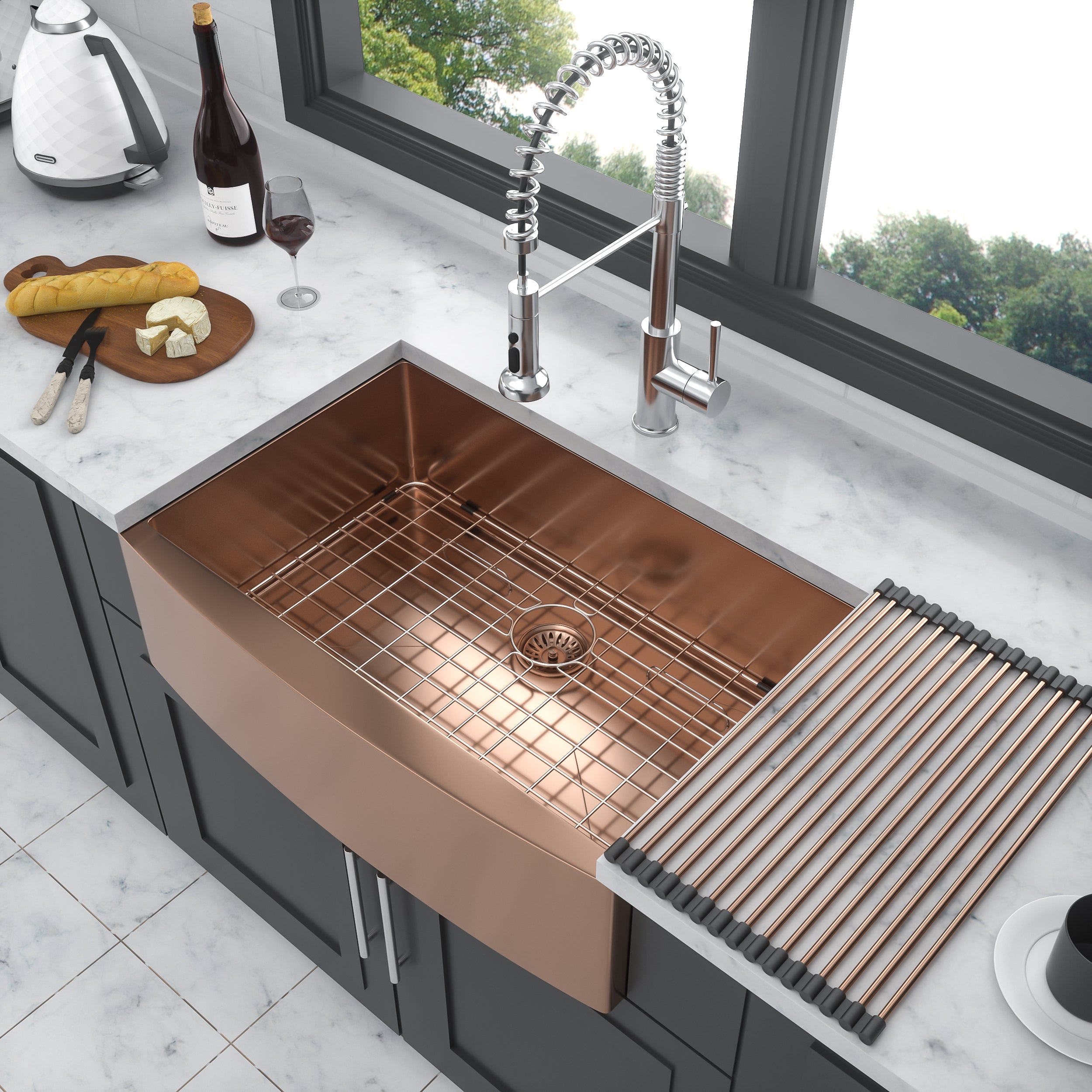 36" Rose Gold Farmhouse Apron Kitchen Sink