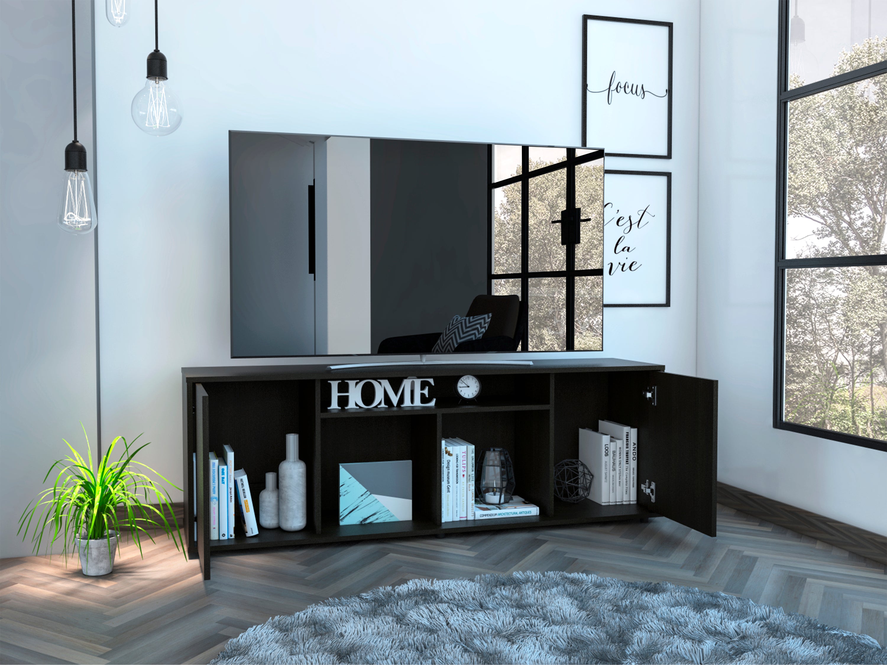 Tucson TV Stand for 60" TVs, 4 Shelves, Black Wengue