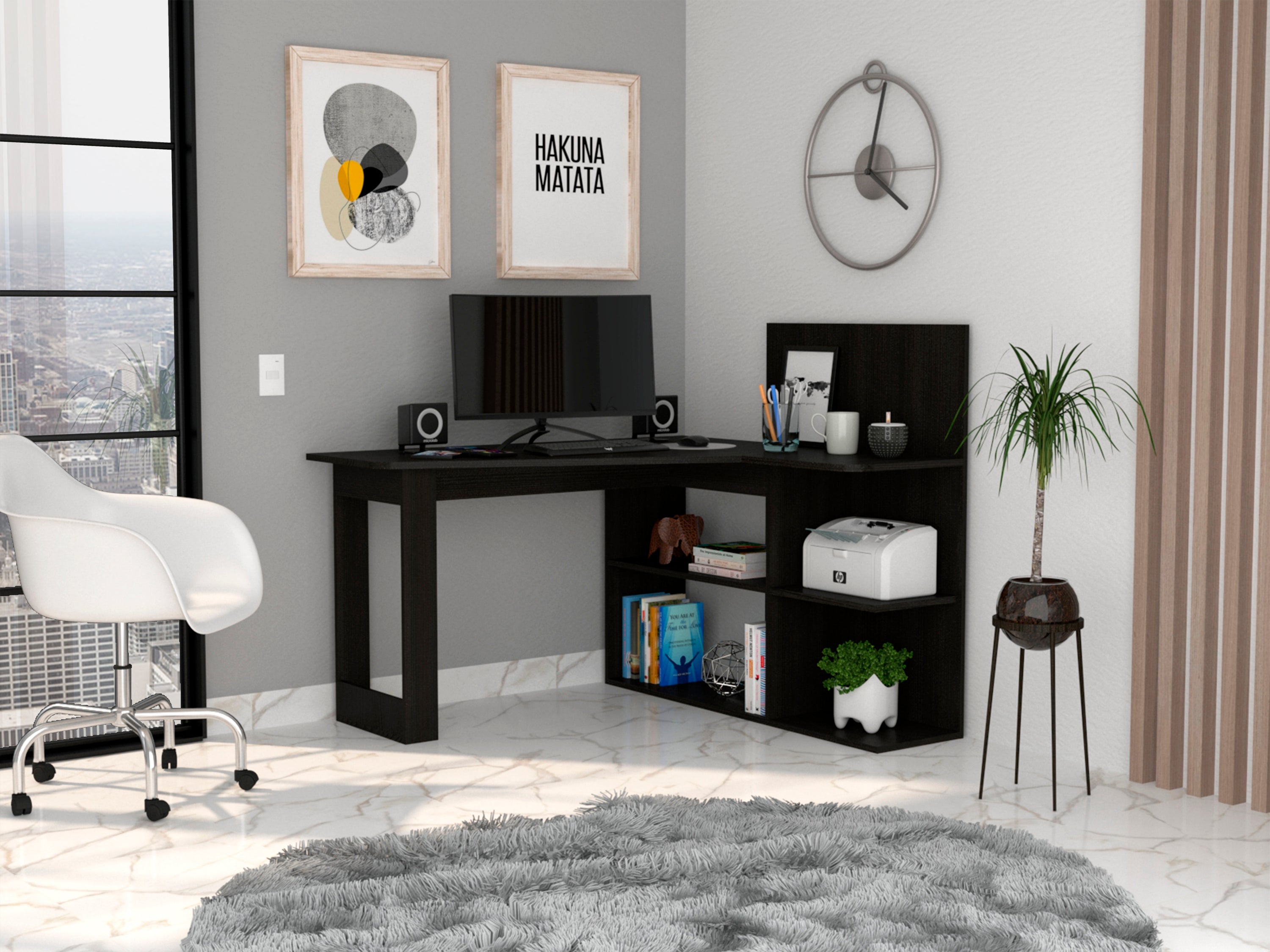 Masai Black Writing Desk w/ 5 Shelves