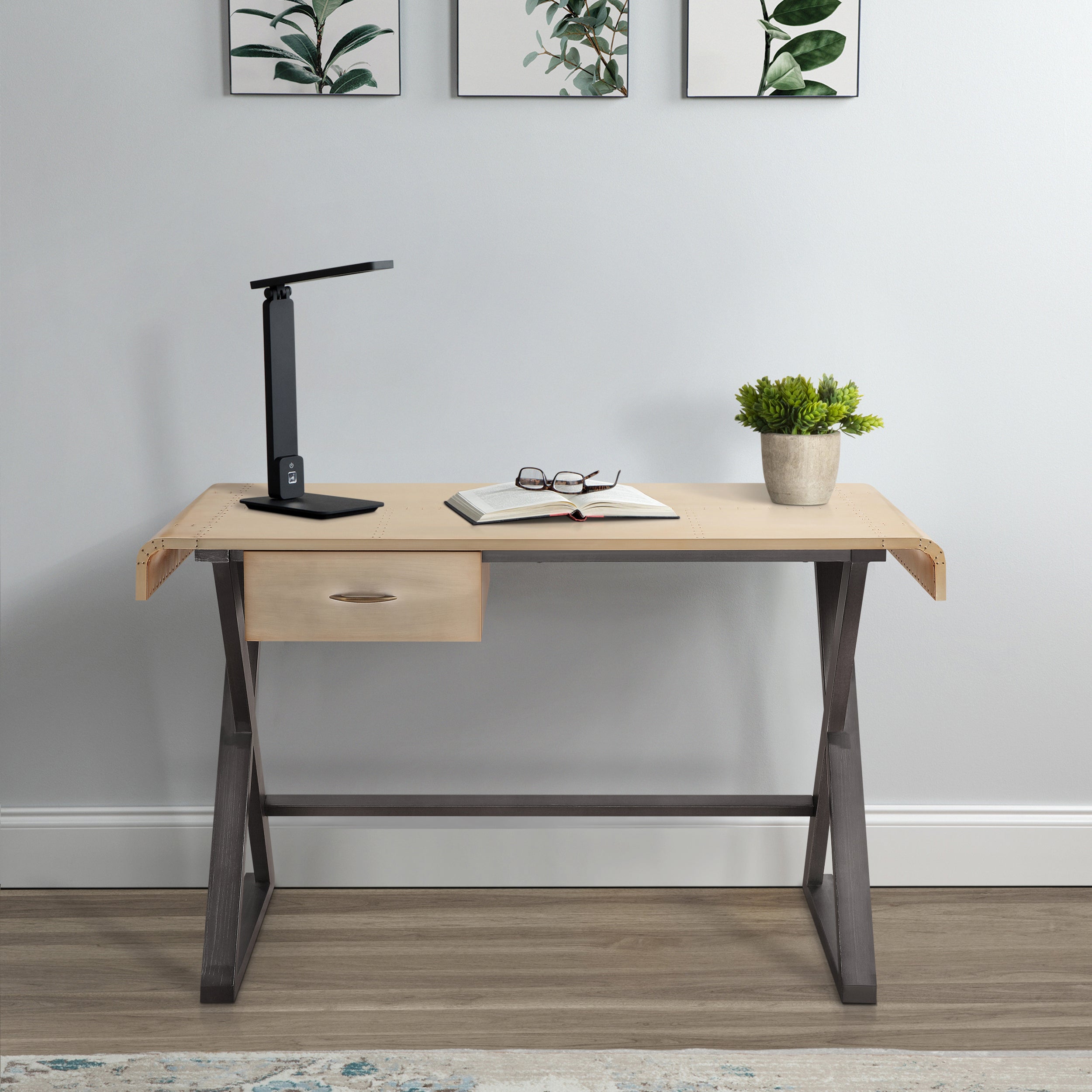 Modern Gold & Grey Writing Desk | X-Base Design