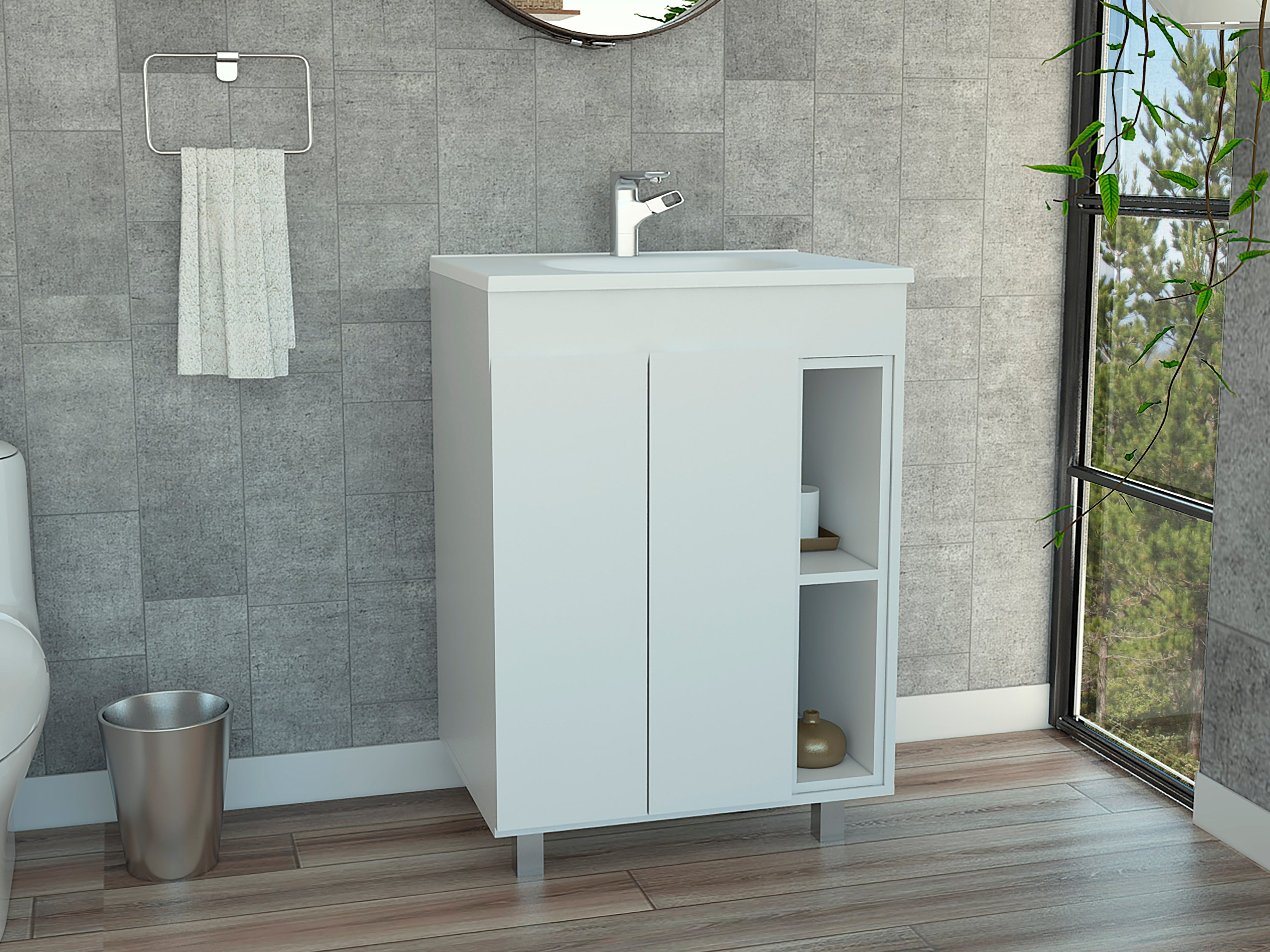 White Freestanding Vanity Cabinet: 2 Shelves