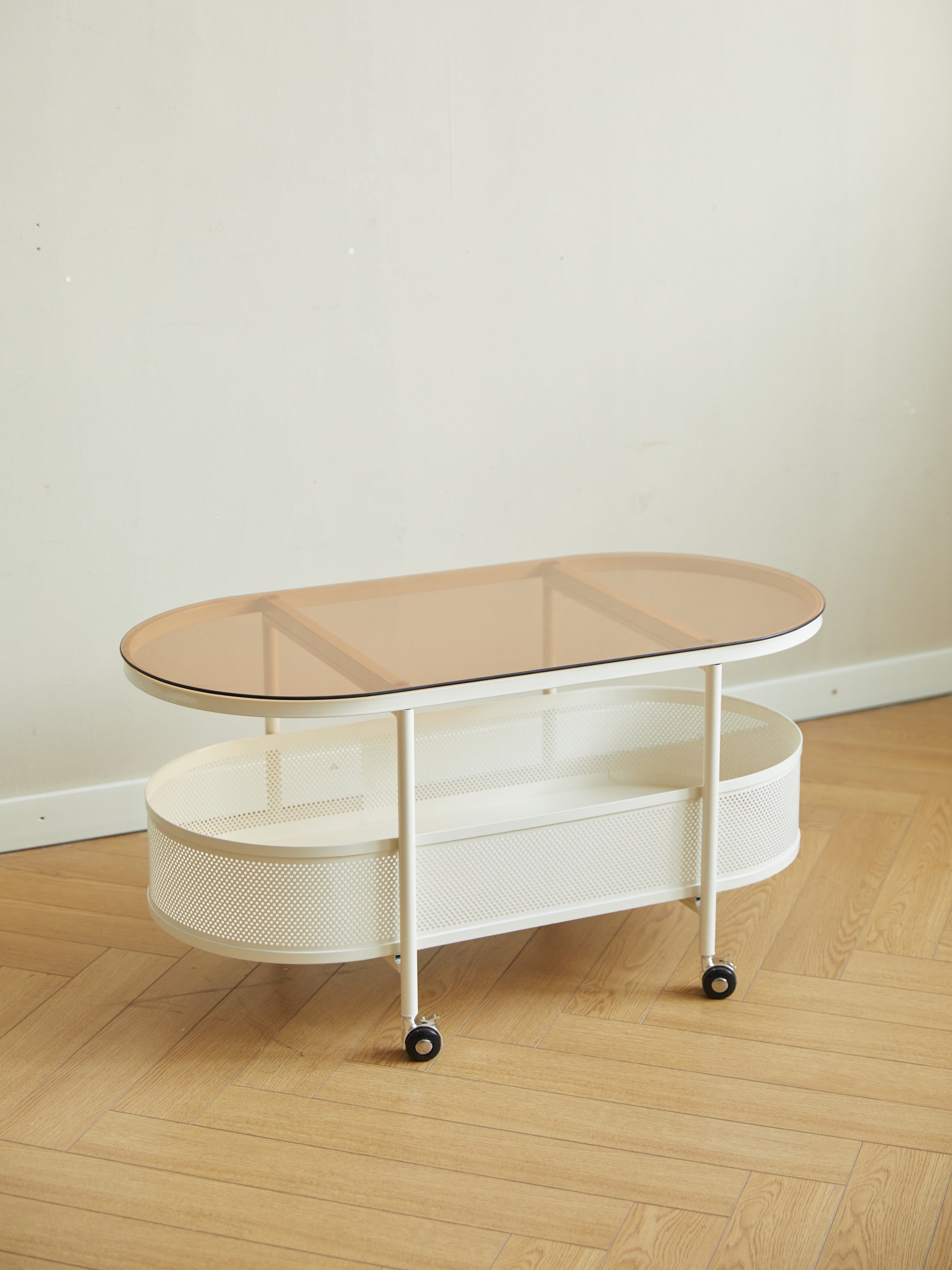 Oval Metal Glass Coffee Table w/ Storage | Modern Design