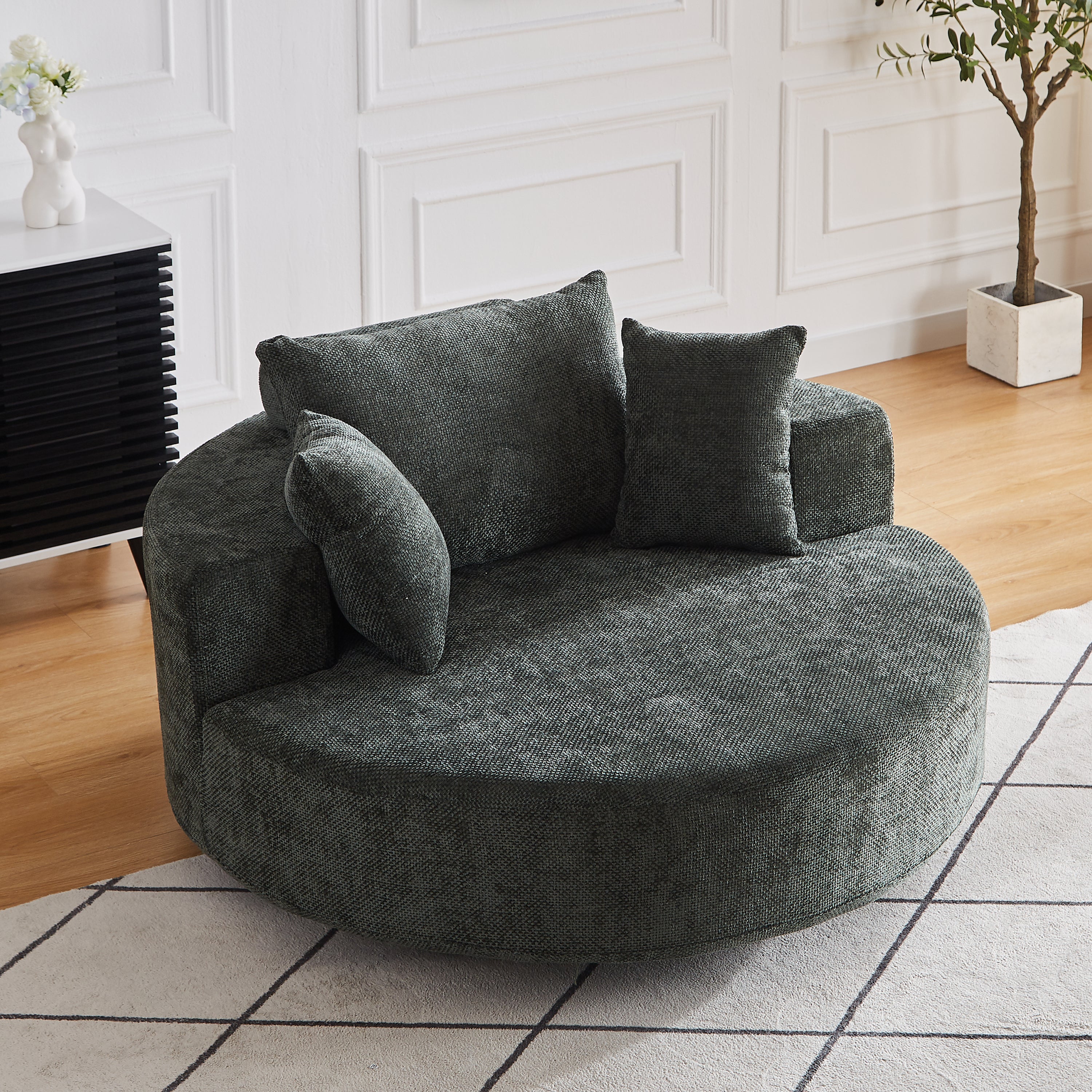 55" Chenille Swivel Sleeper Chair: Fluffy & Modern