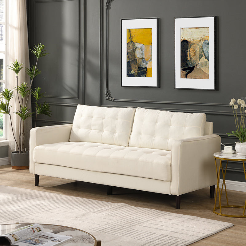 Beige 3-Seater Sofa: 74" High, Wooden Frame