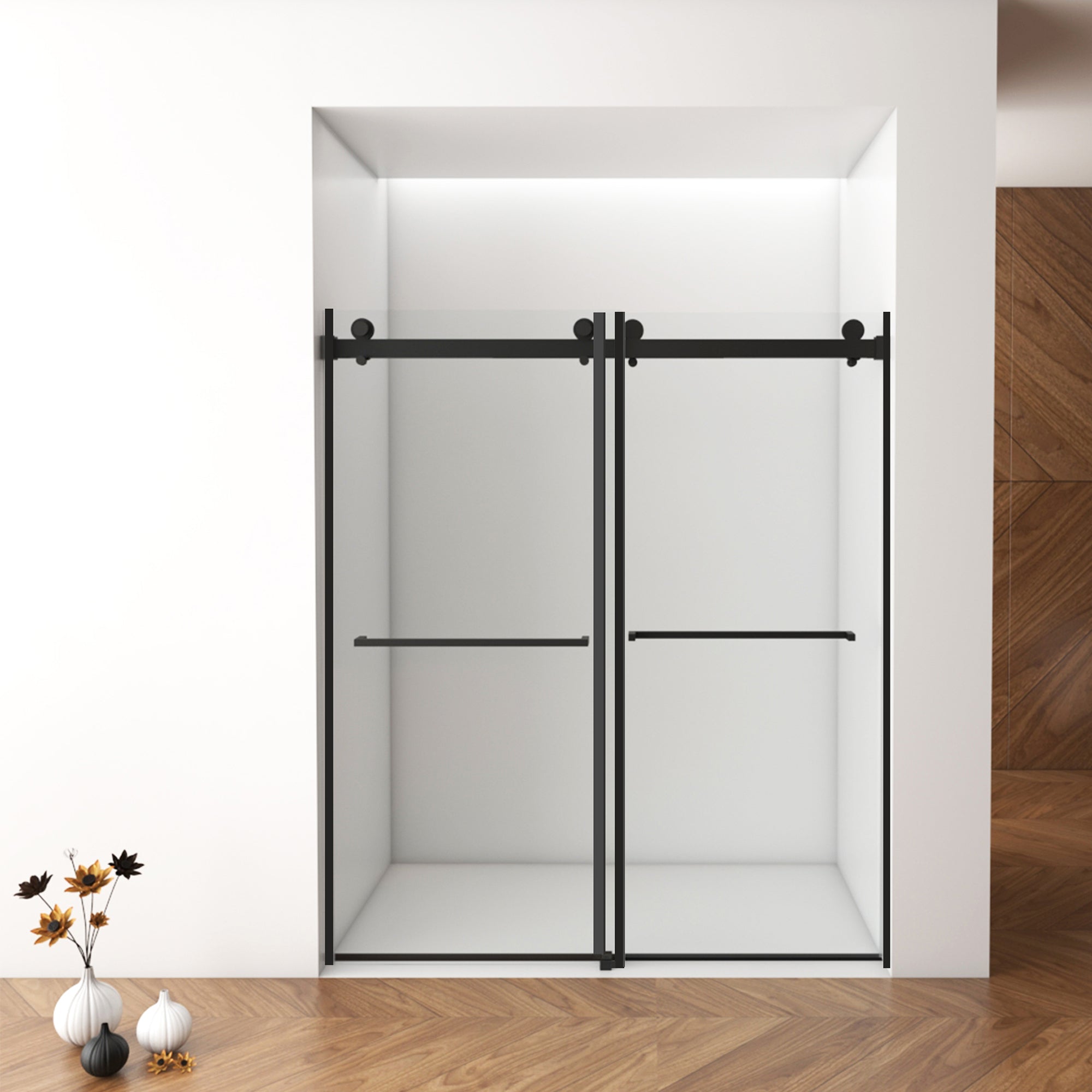 Frameless Shower Door 56-60"x76" Matte Black