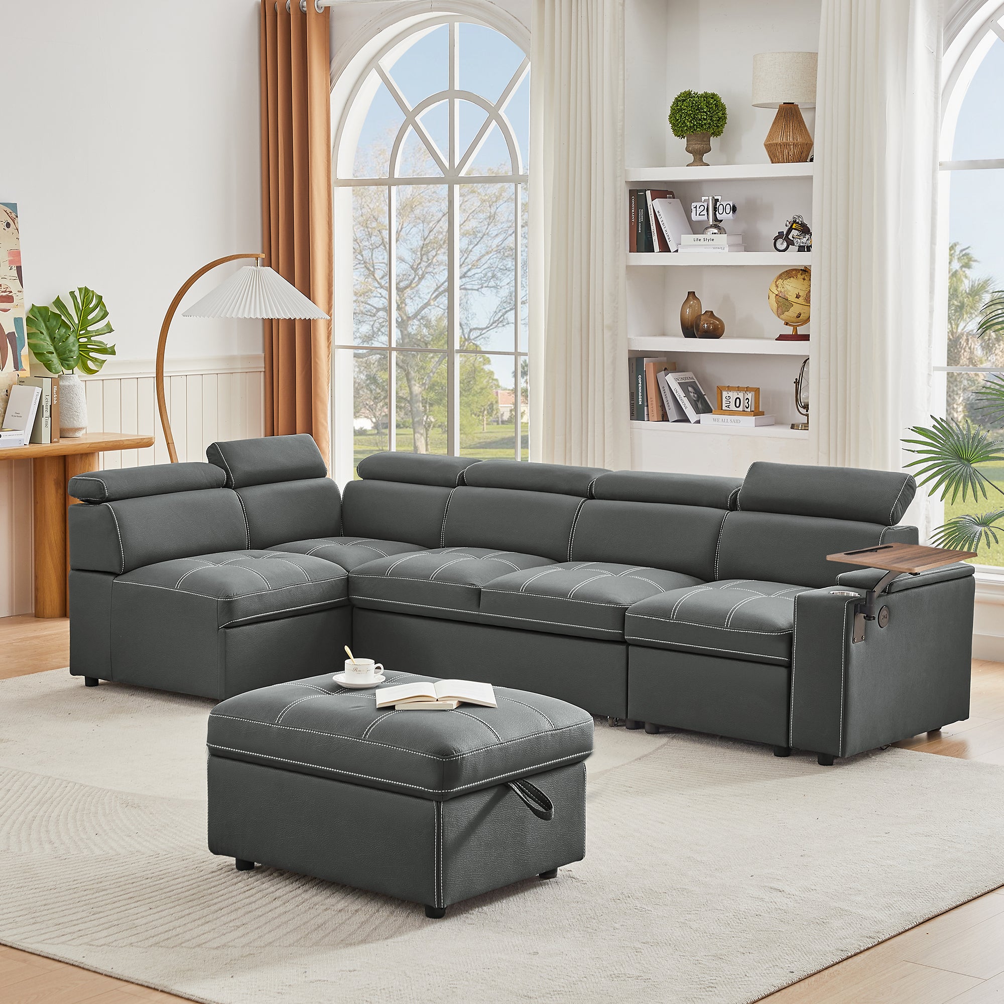 Grey Sectional Sofa w/ Storage Ottoman | Modern Couch