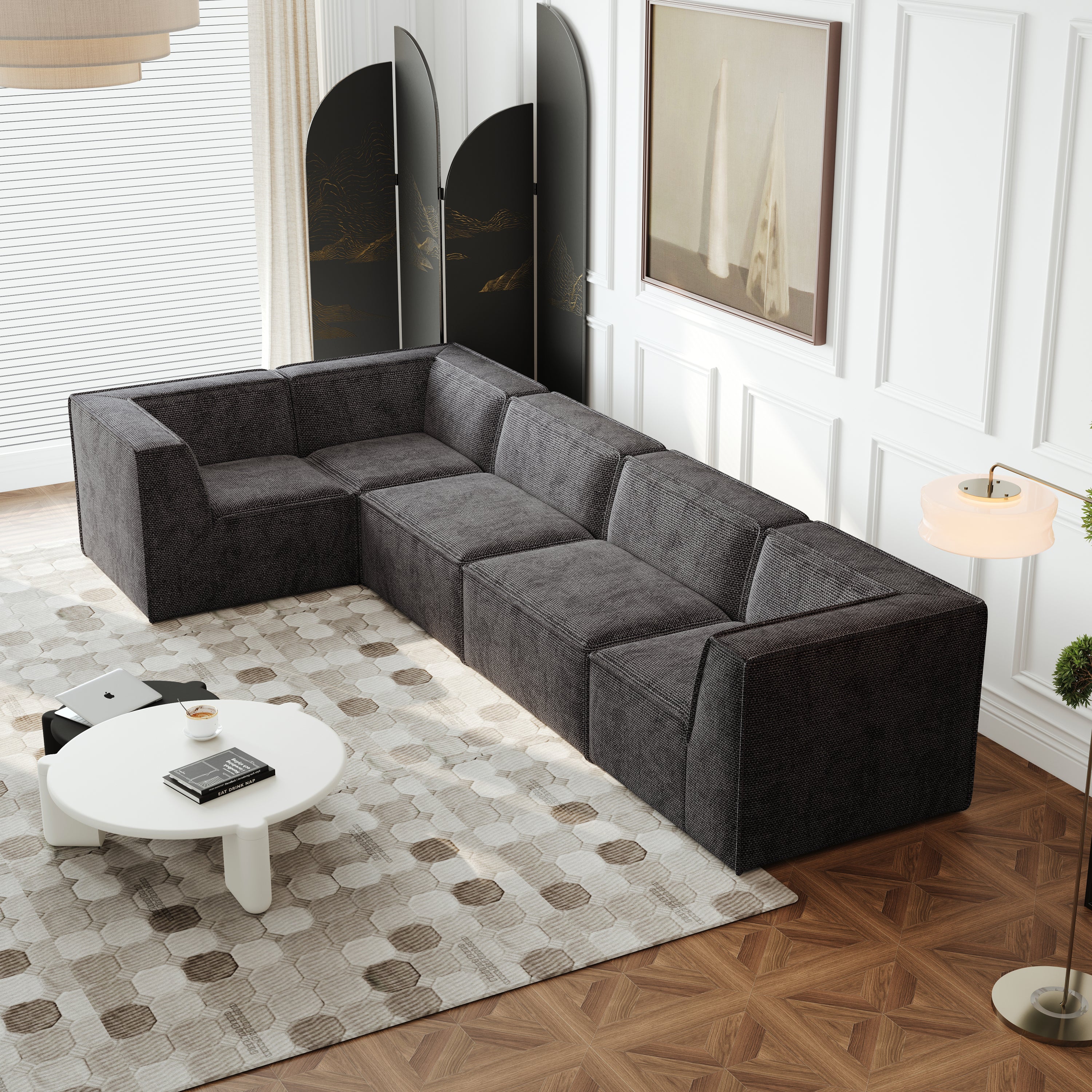 Luxury Chenille L-Shaped Sectional Sofa Set (106x106)