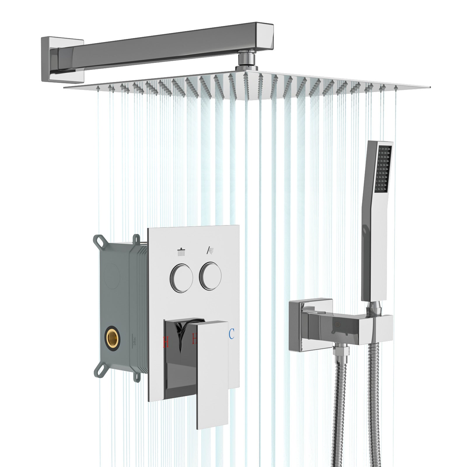 10" Square Dual Shower Head System - Chrome