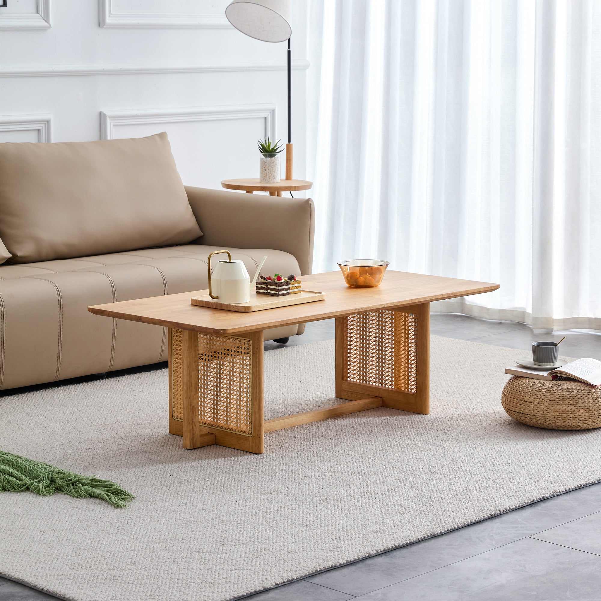 Chinese Log Rattan Tea Table | Solid Wood Coffee Table