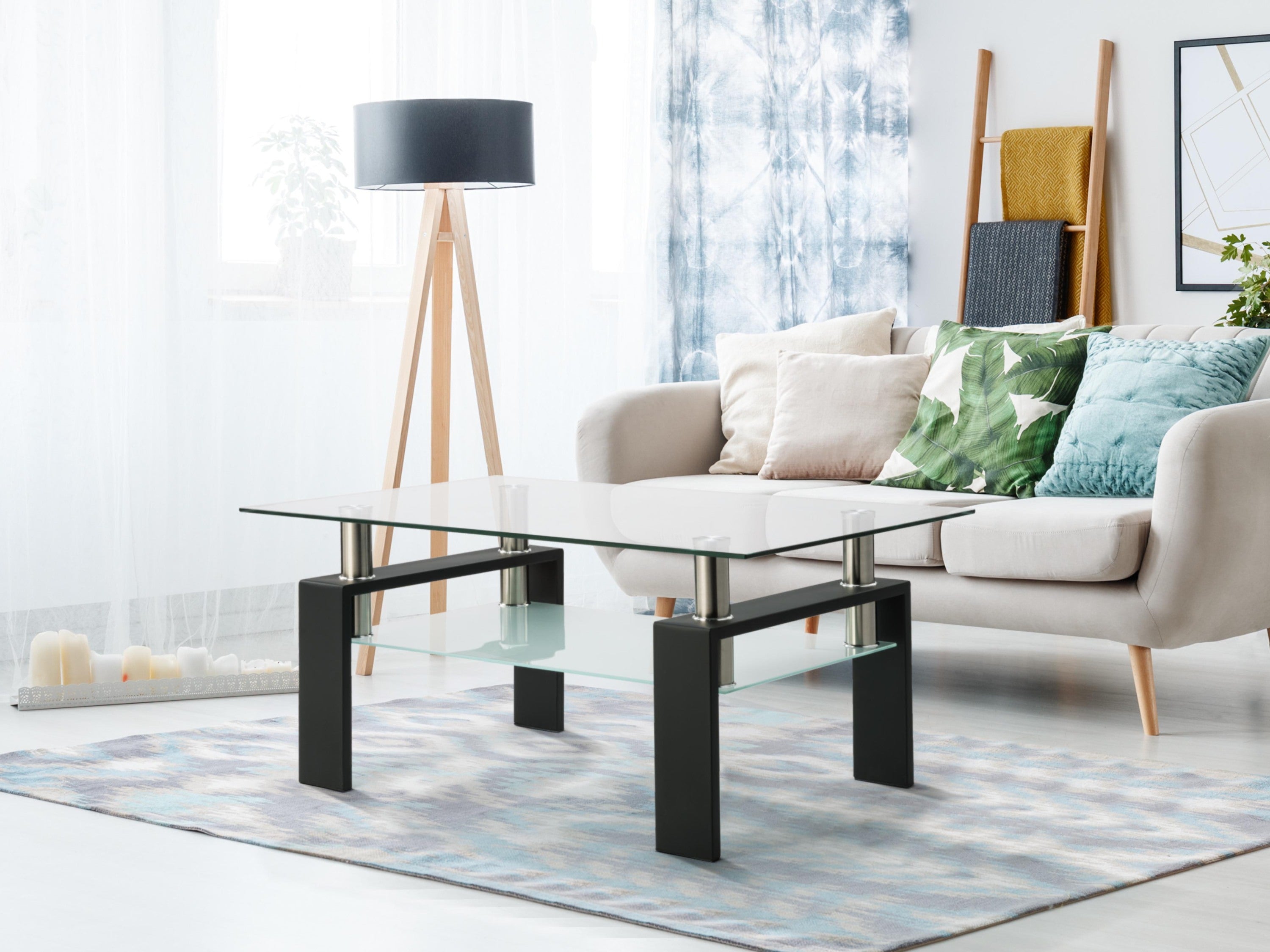 Modern Black Glass Coffee Table | Living Room Center Table
