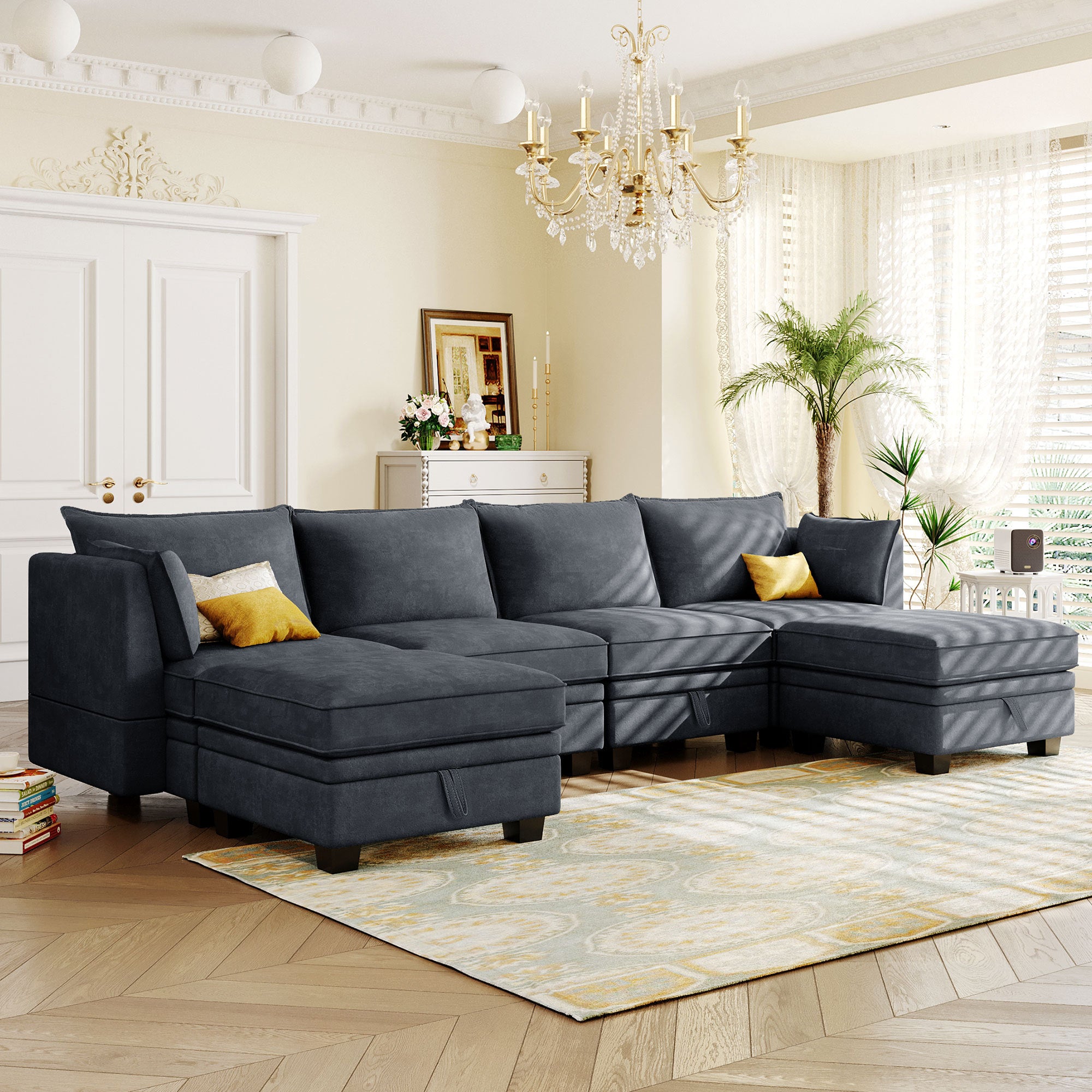Modern U-Shape Sectional Sofa w/ Chaise & Storage