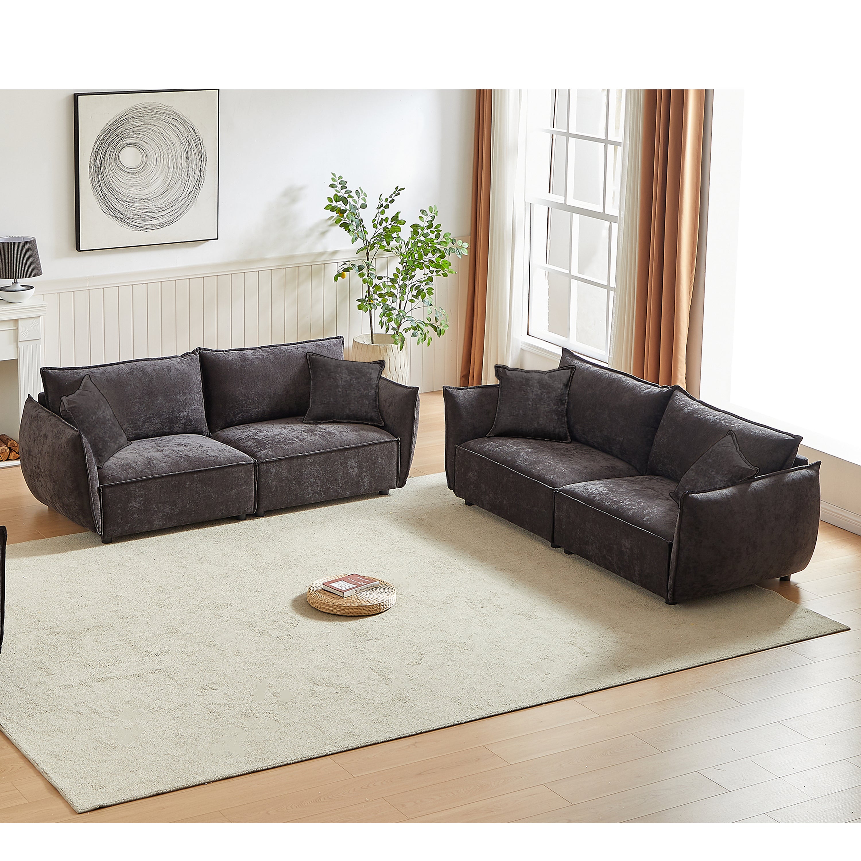 Modern 3-Seater Sofa Set: Linen & Wood