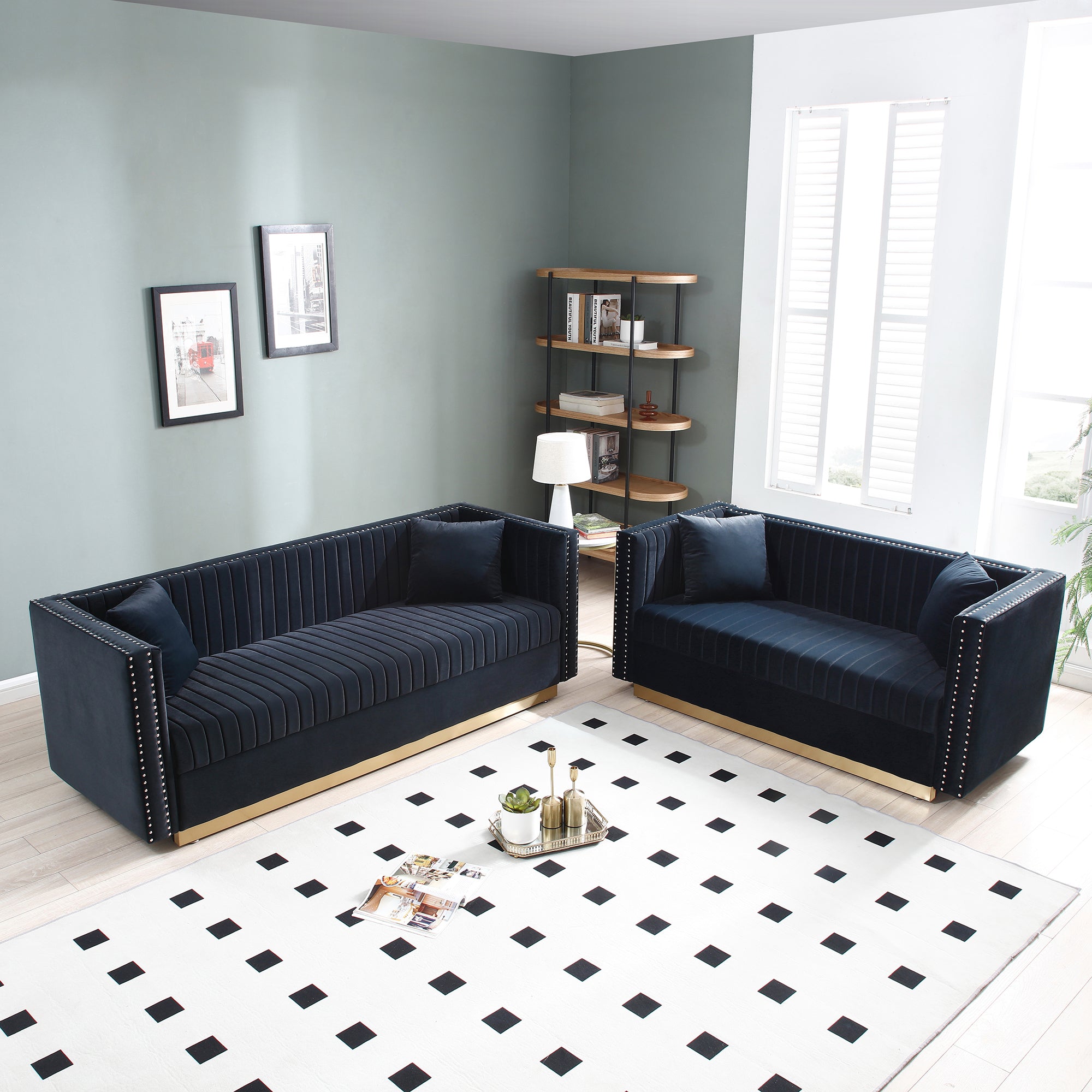 Velvet Sofa Set: Modern Tufted Couch (2pc)