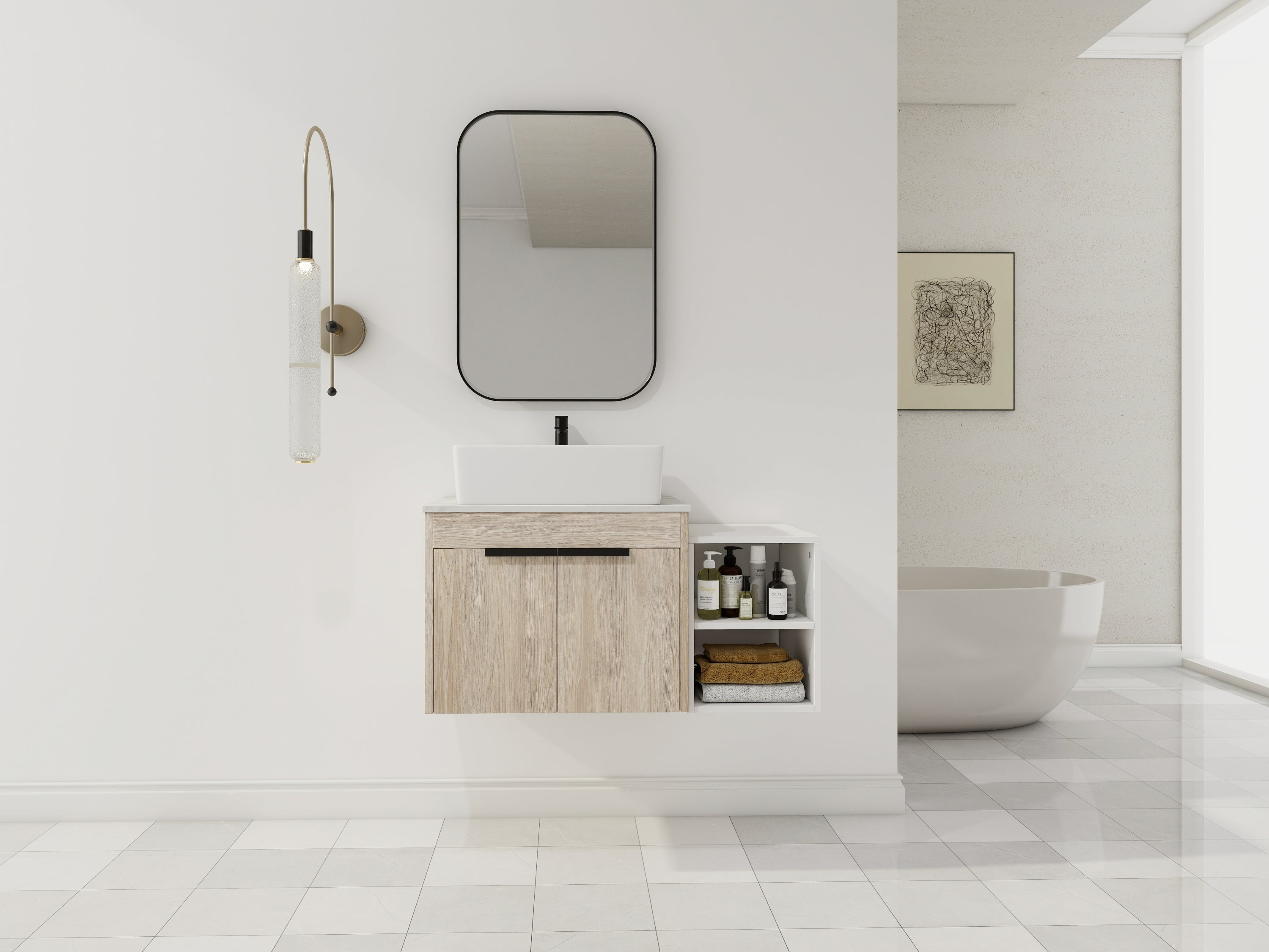 Modern Float Bathroom Vanity with Ceramic Sink