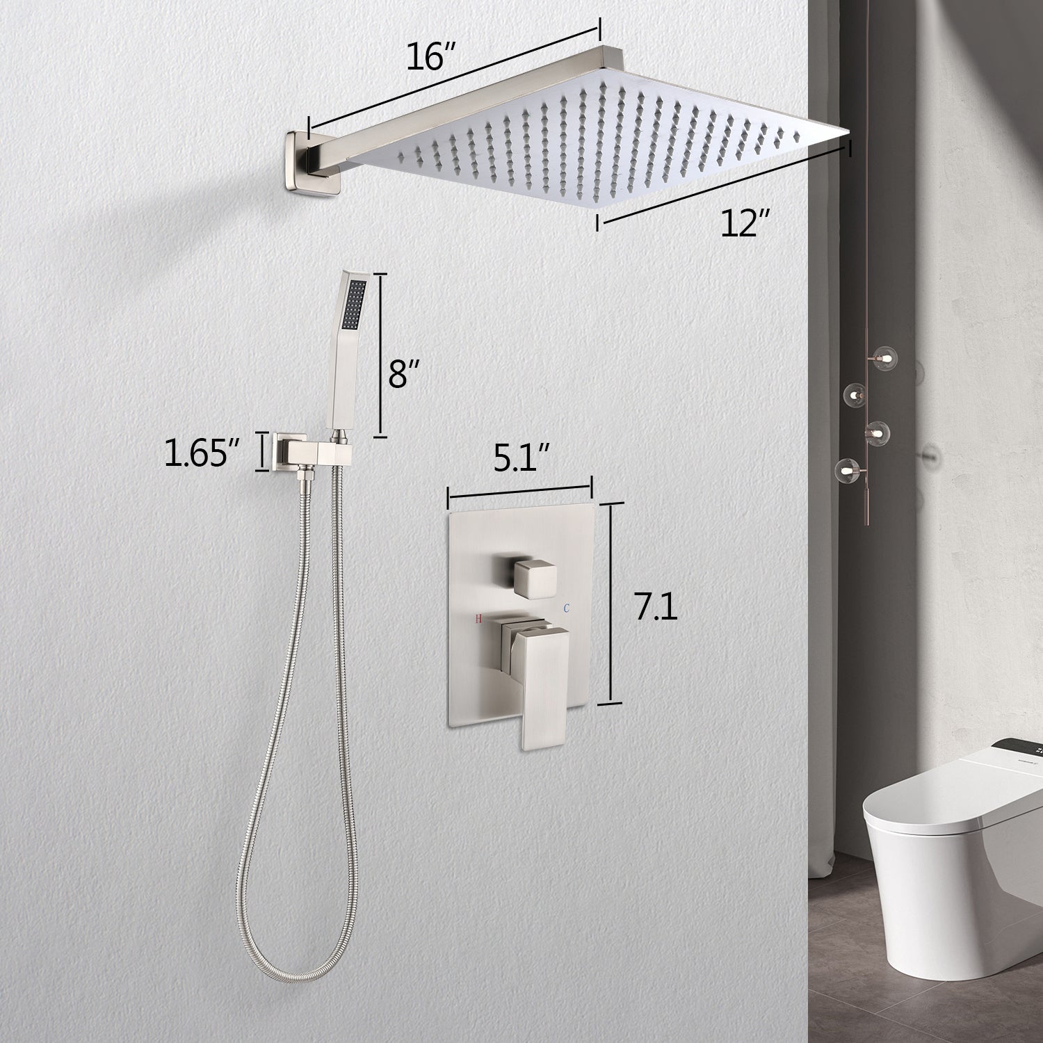 12" Wall Mount Rain Shower Head System