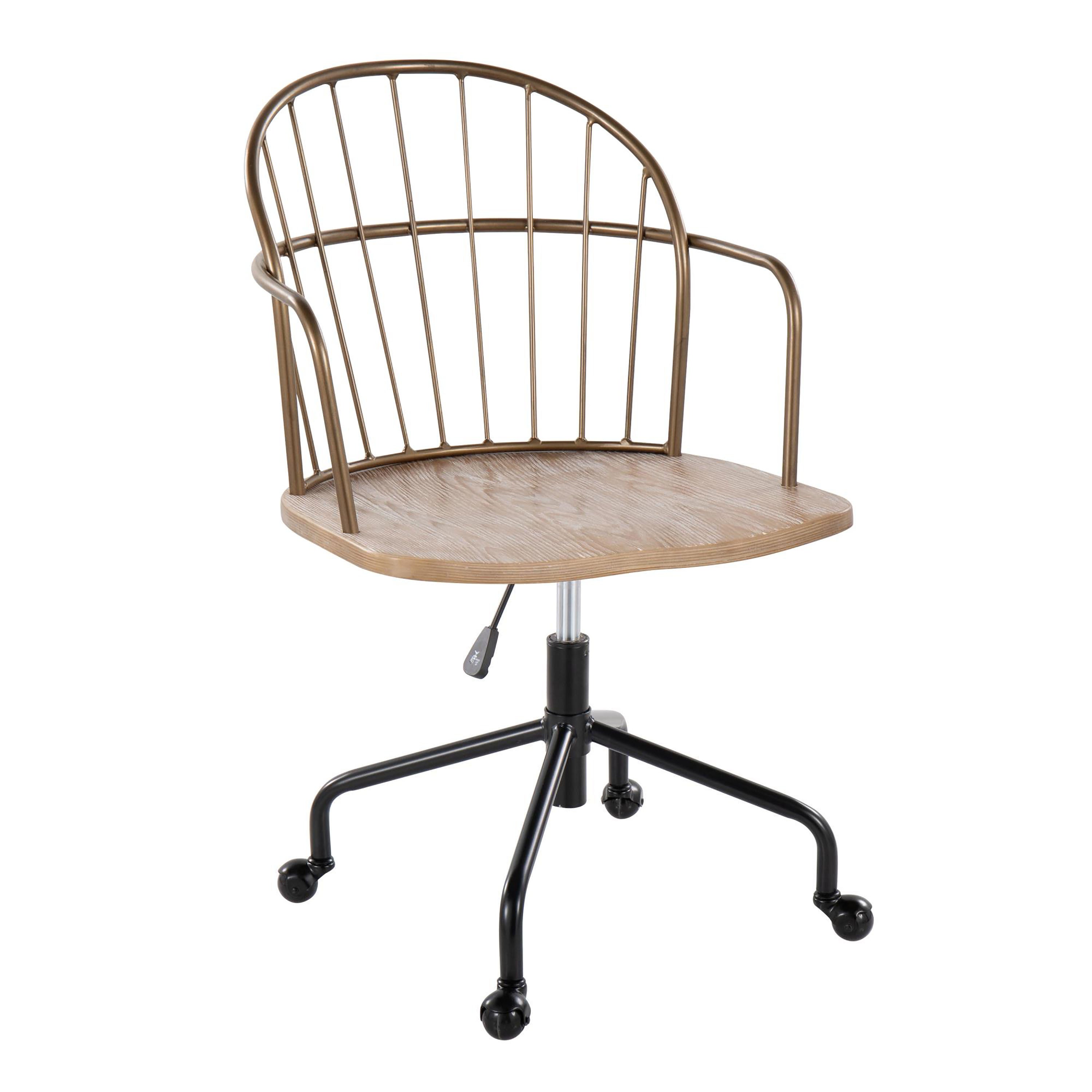 Riley Farmhouse Office Chair, Black Metal & Wood