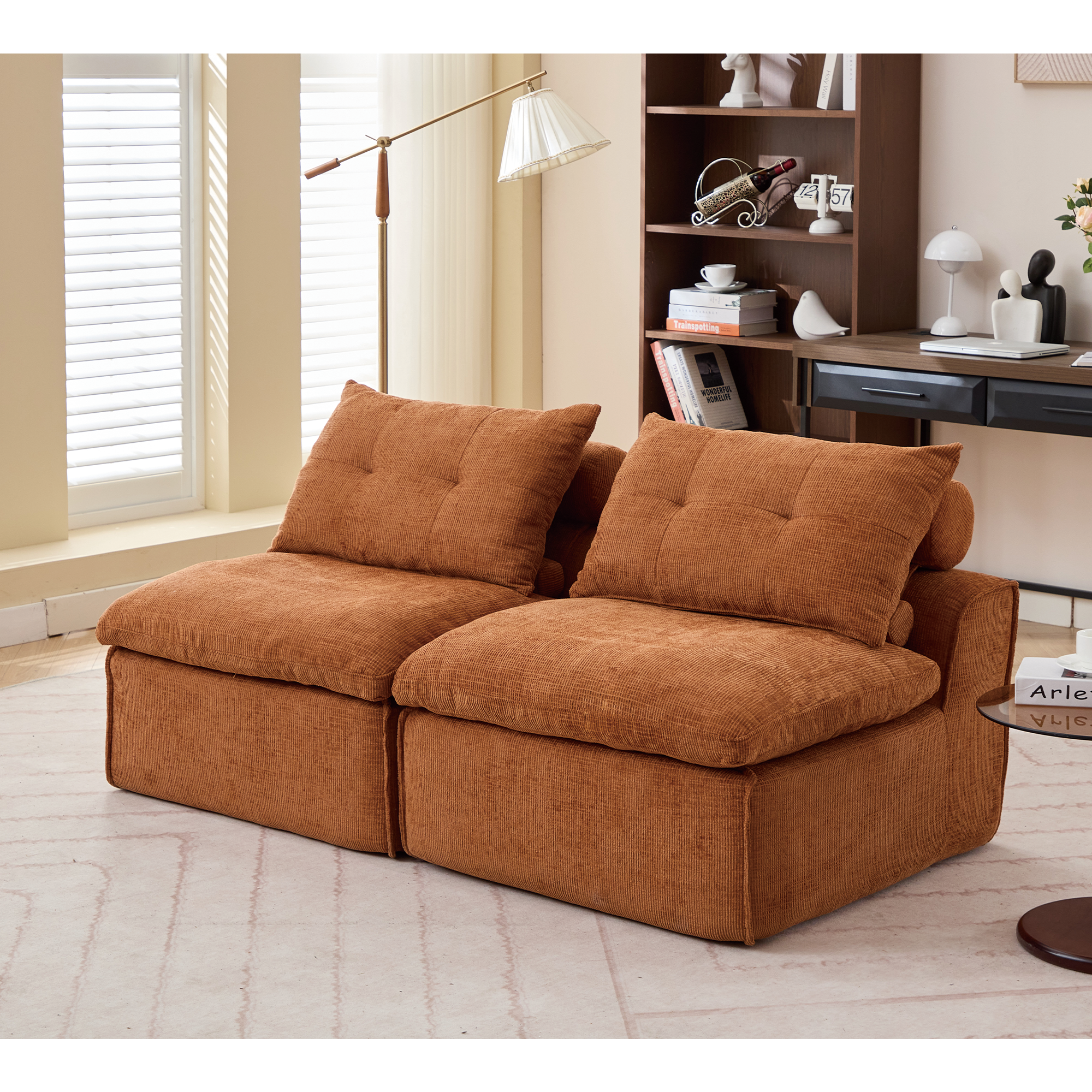 Modular Sofa: DIY, Chenille, Orange, 2 Seats