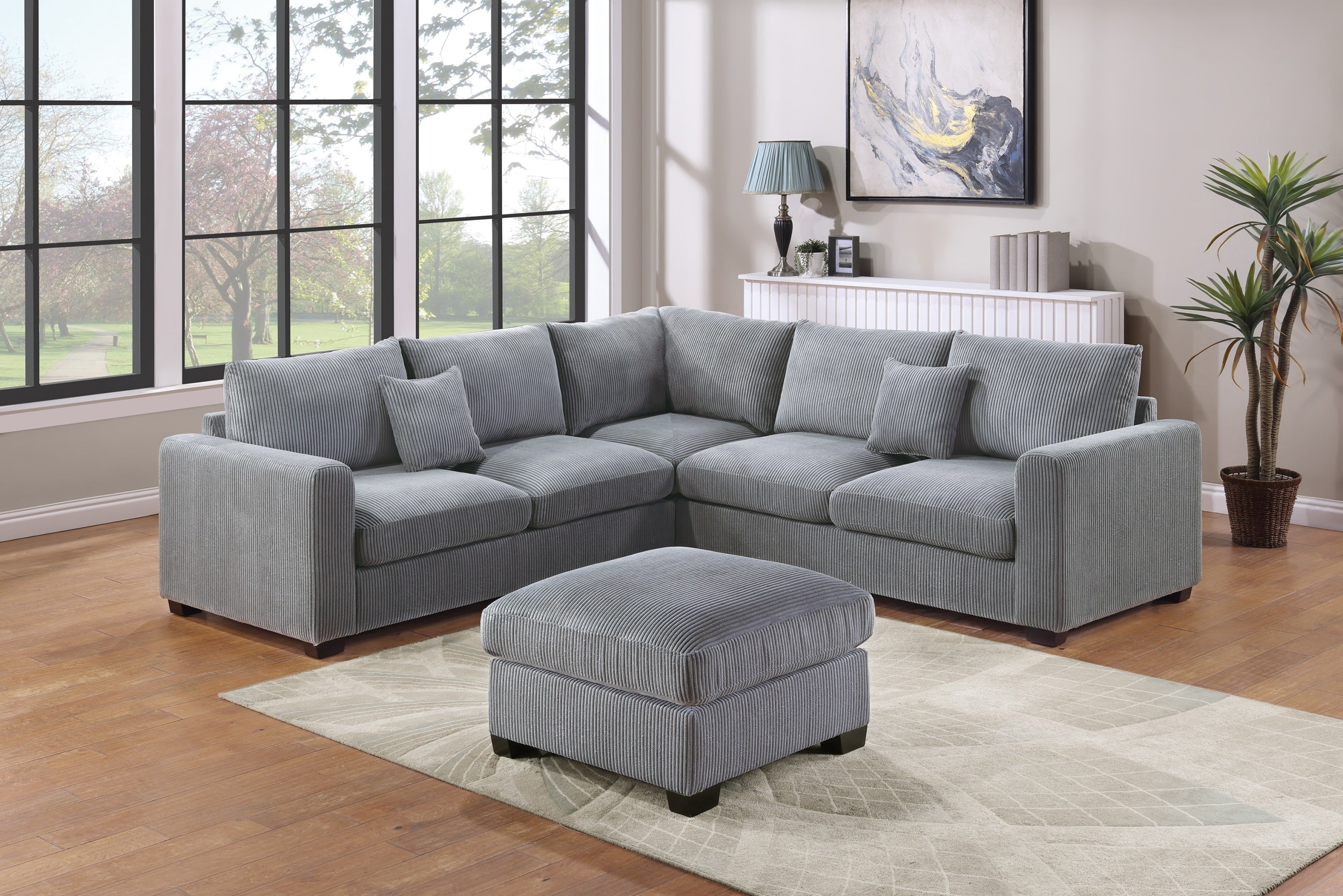 Fog Gray Corduroy Sectional Sofa Set (4pc)