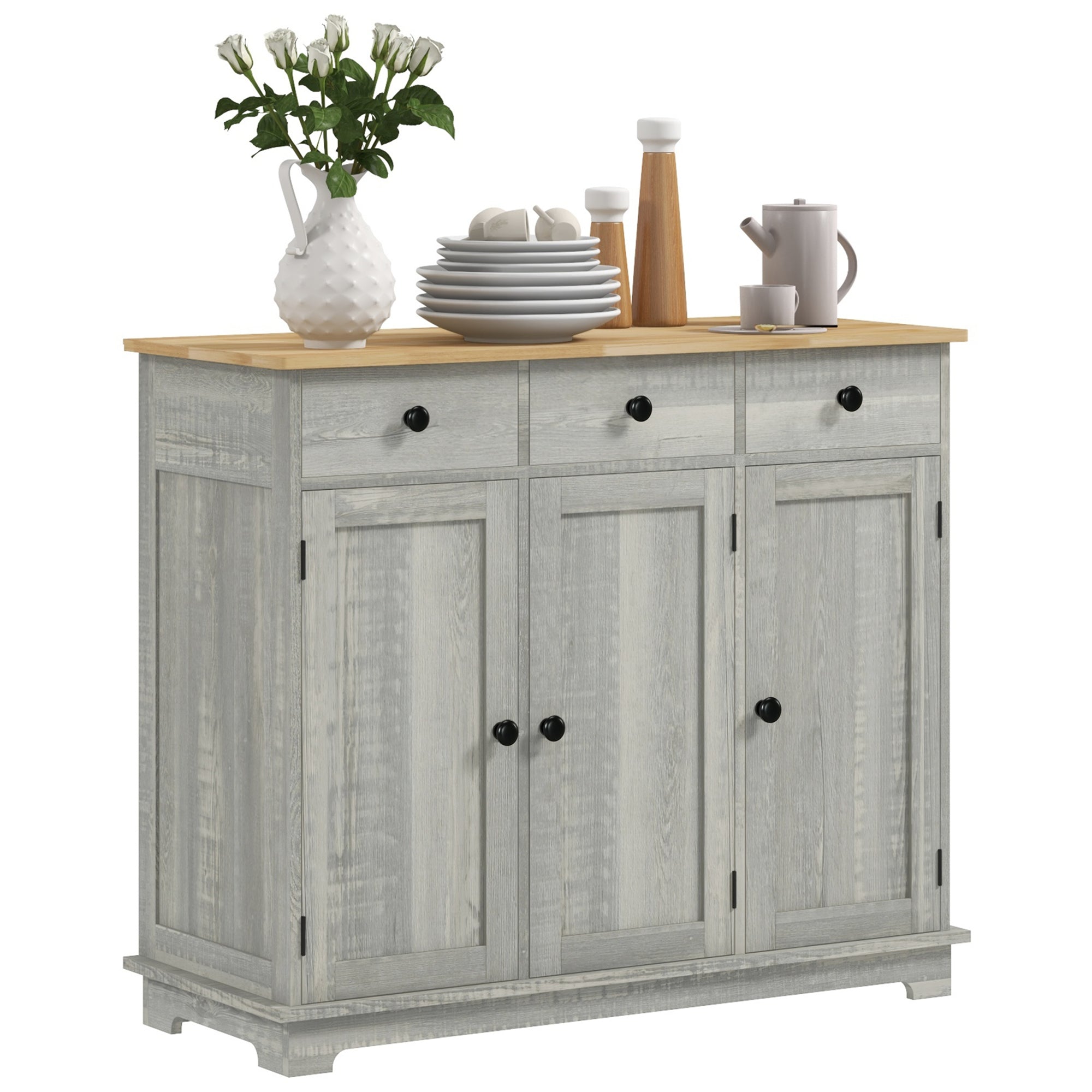 Sideboard Cabinet w/ Solid Wood Top, Gray