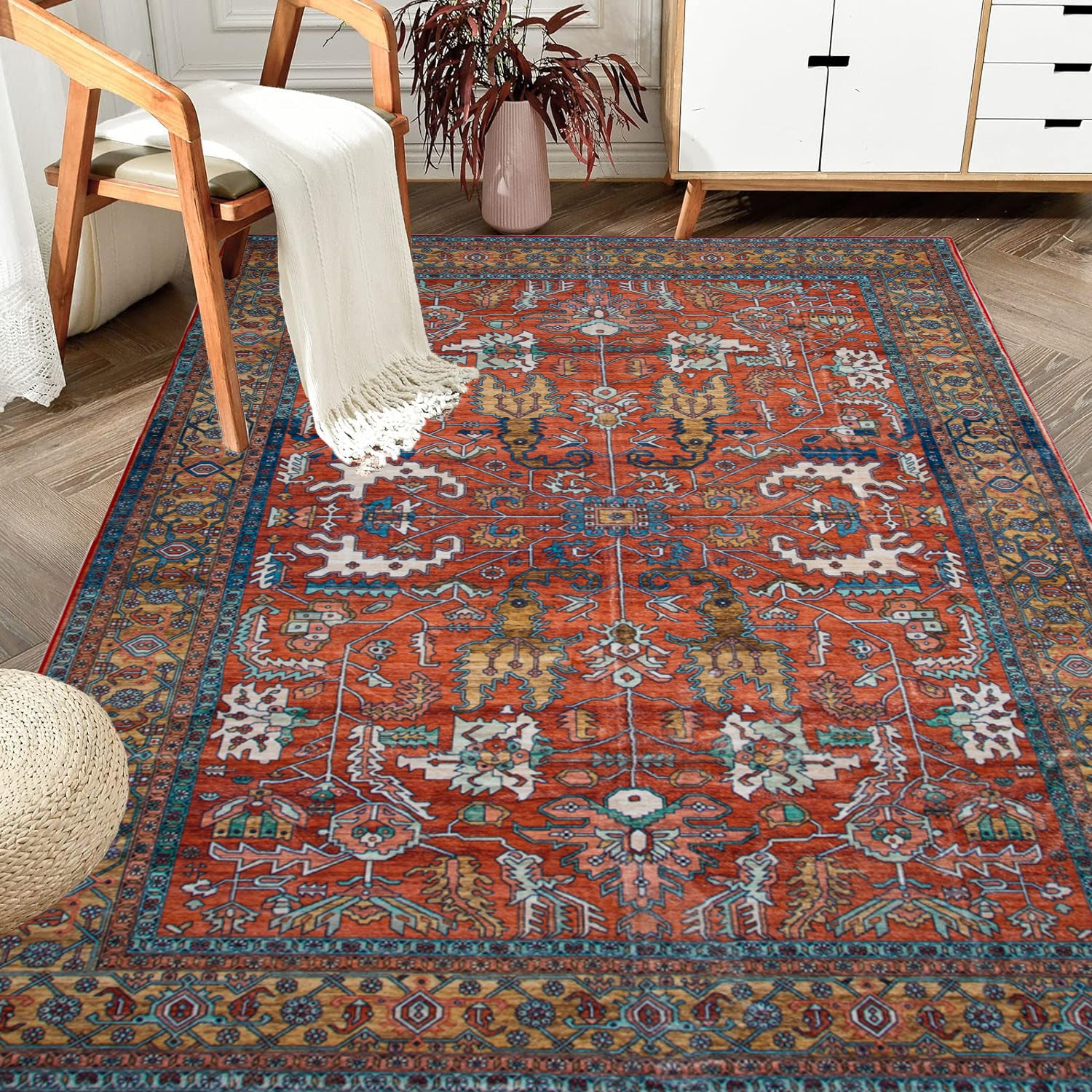 Bohemian 5x7 Rug: Red Vintage Area Rug