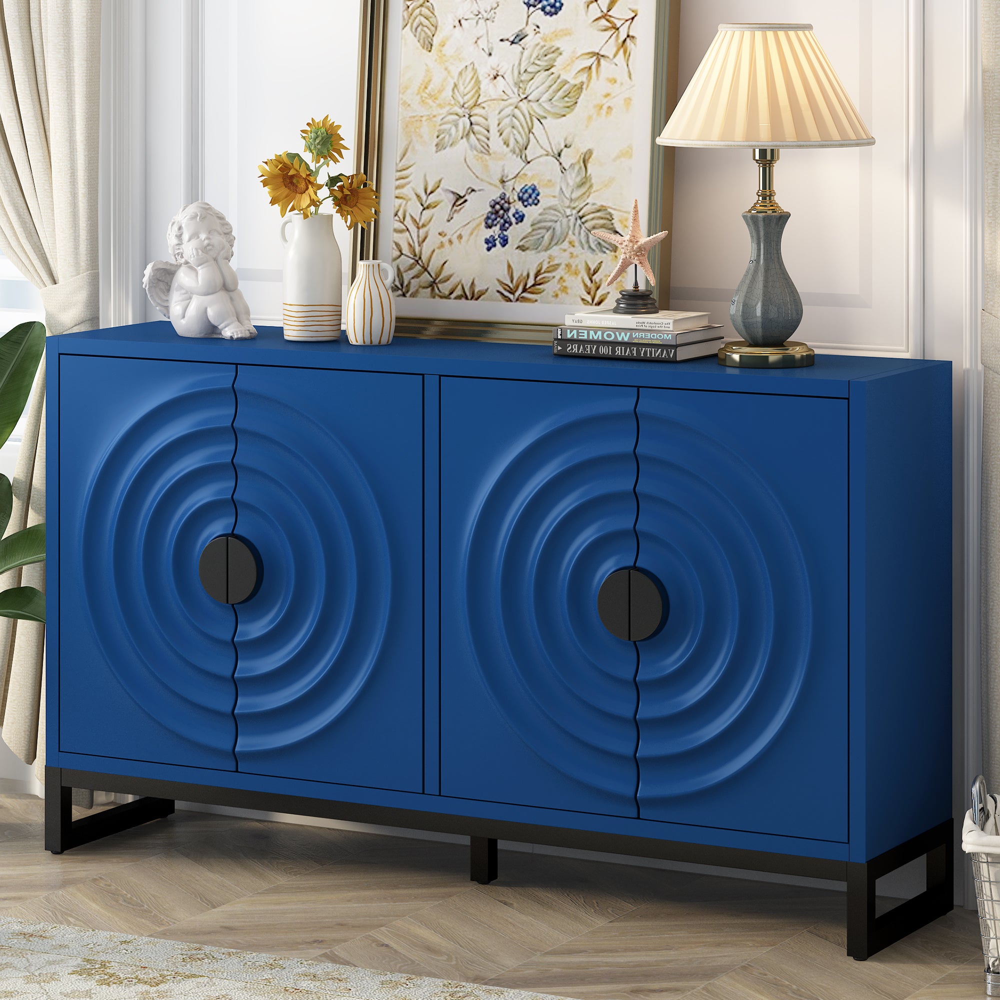 Storage Cabinet | Water Wave Door Design | Rubberwood