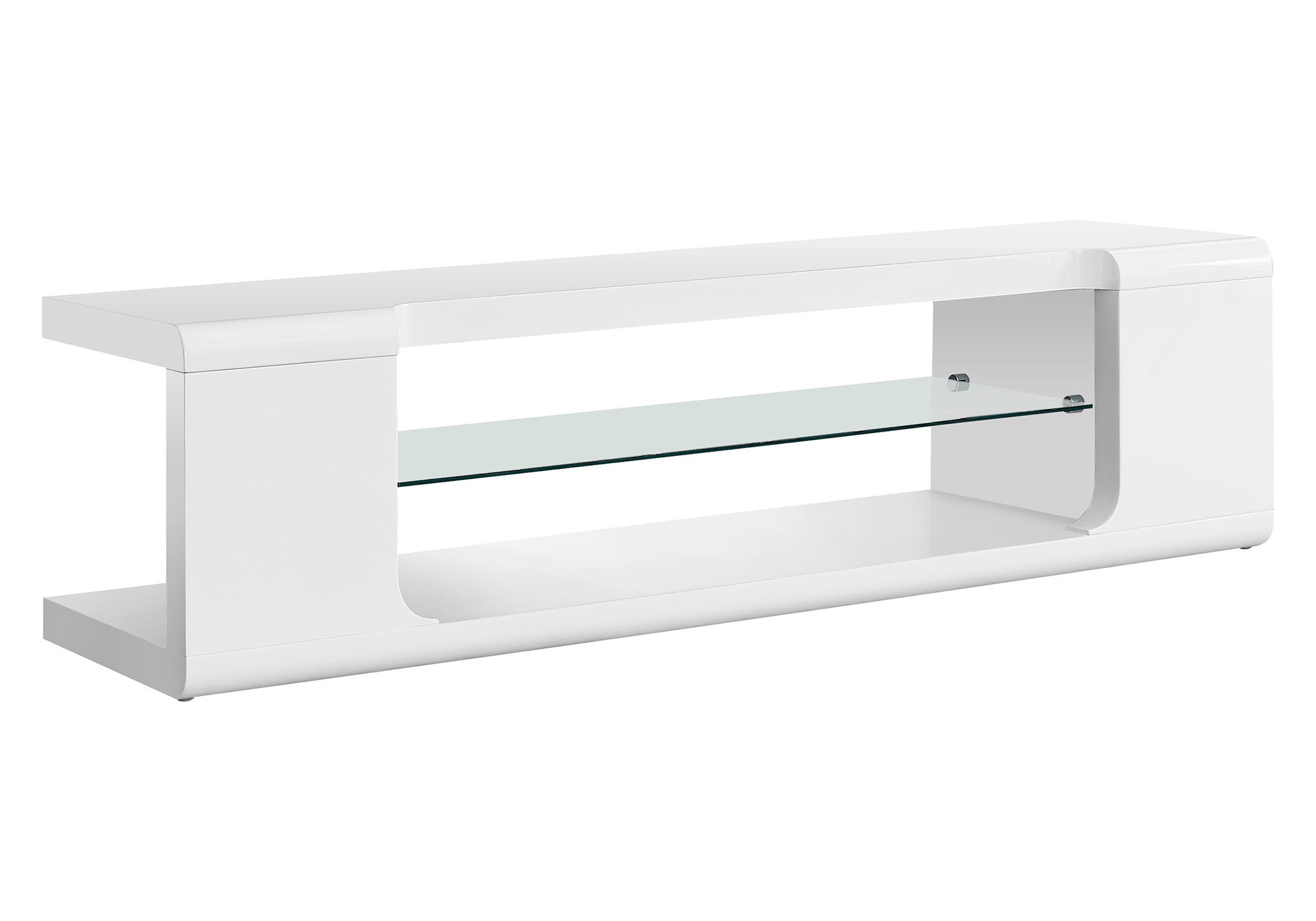 60" Modern TV Stand, Console, Media Center w/ Glass Shelves - White
