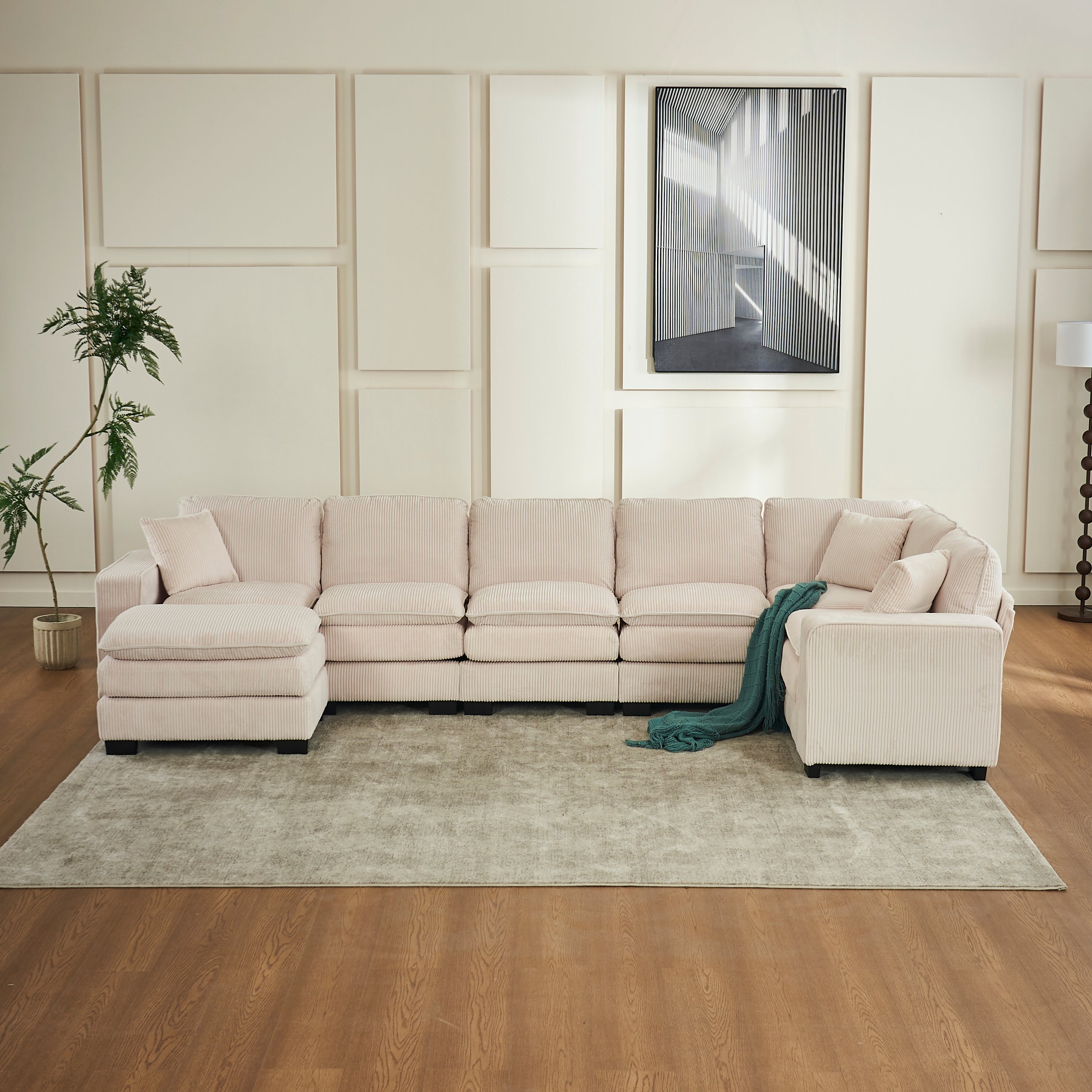 Modern U-Shaped Sectional Sofa w/ Ottoman & Pillows
