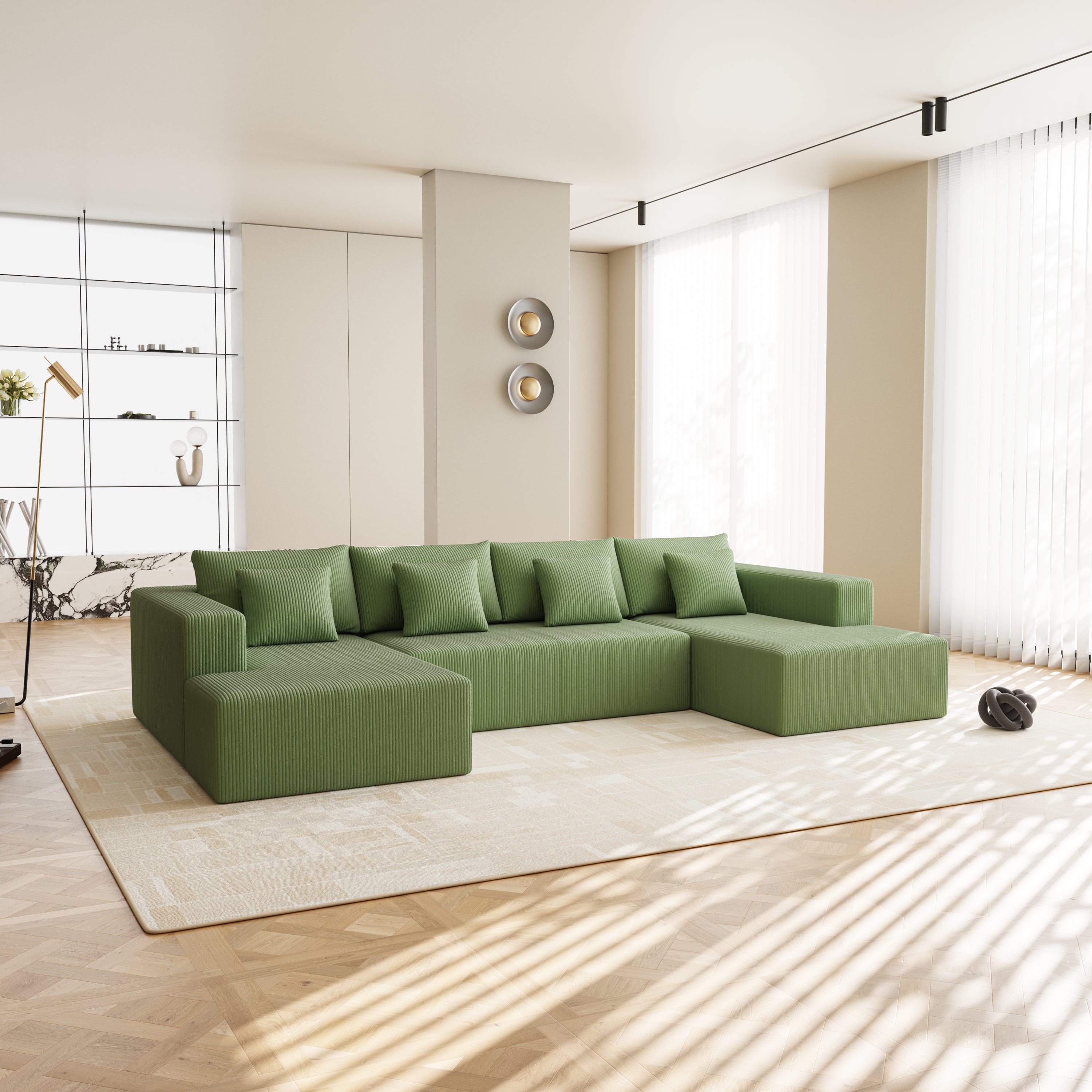 U-Shaped Corduroy Sectional Sofa: Plush Comfort