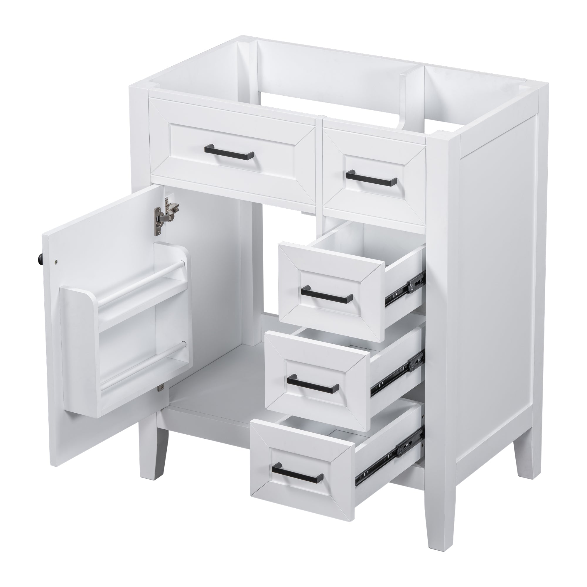 30" White Bathroom Vanity Base with Drawers