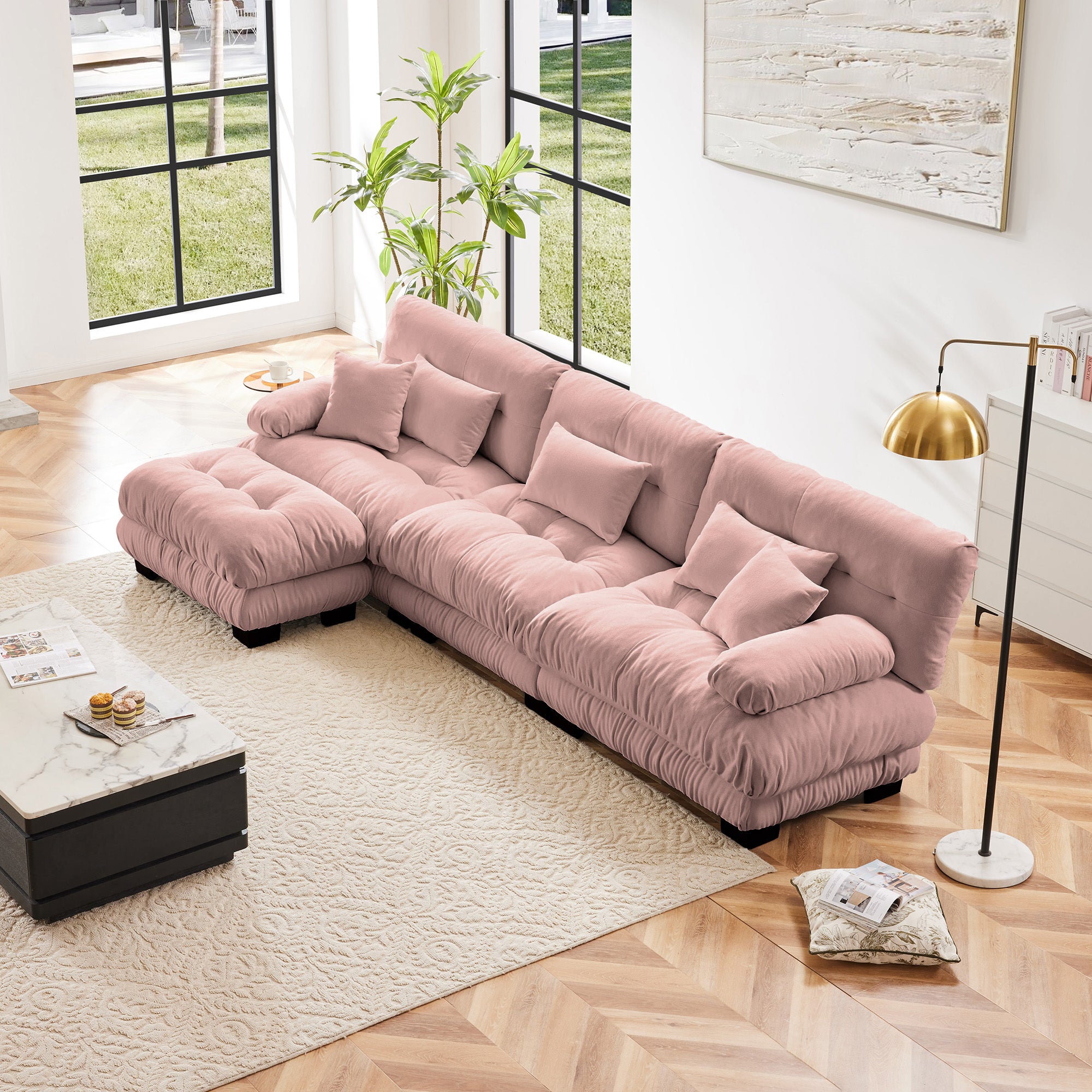 Pink Chenille Sectional Sofa: Oversized & Luxurious