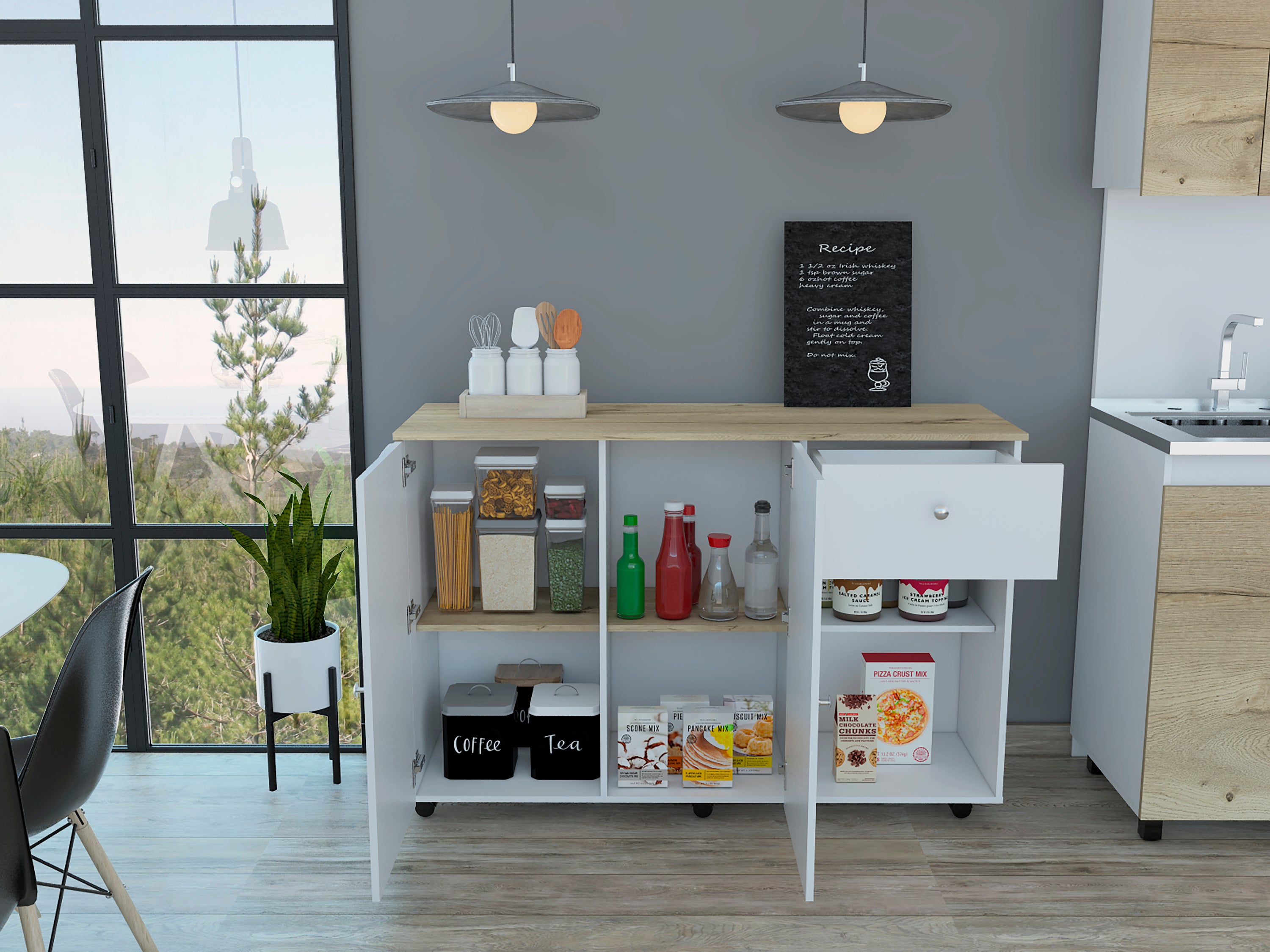 Sayville White Pine Kitchen Island: 2 Drawers, 2 Shelves