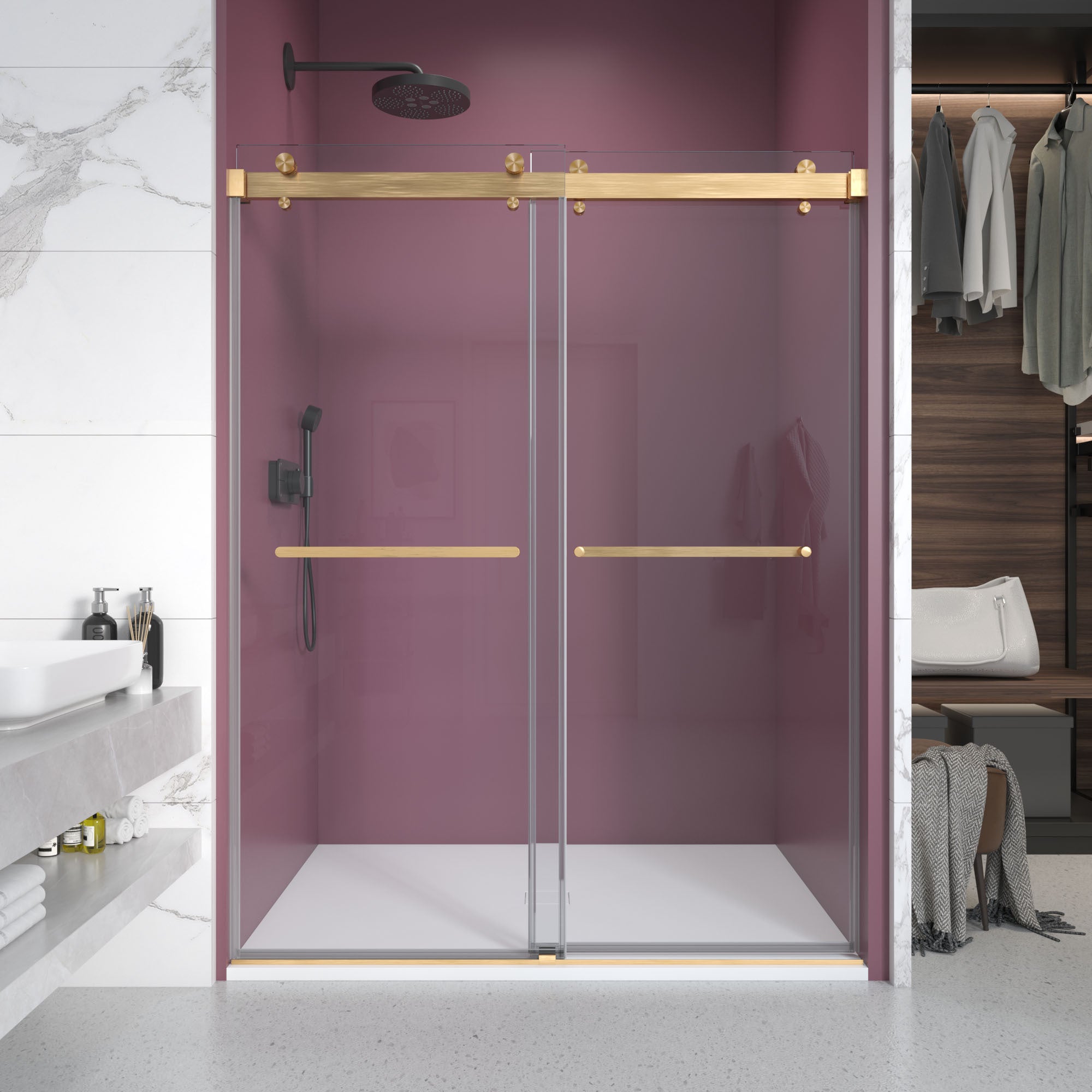 72-76" Frameless Shower Door - Brushed Gold