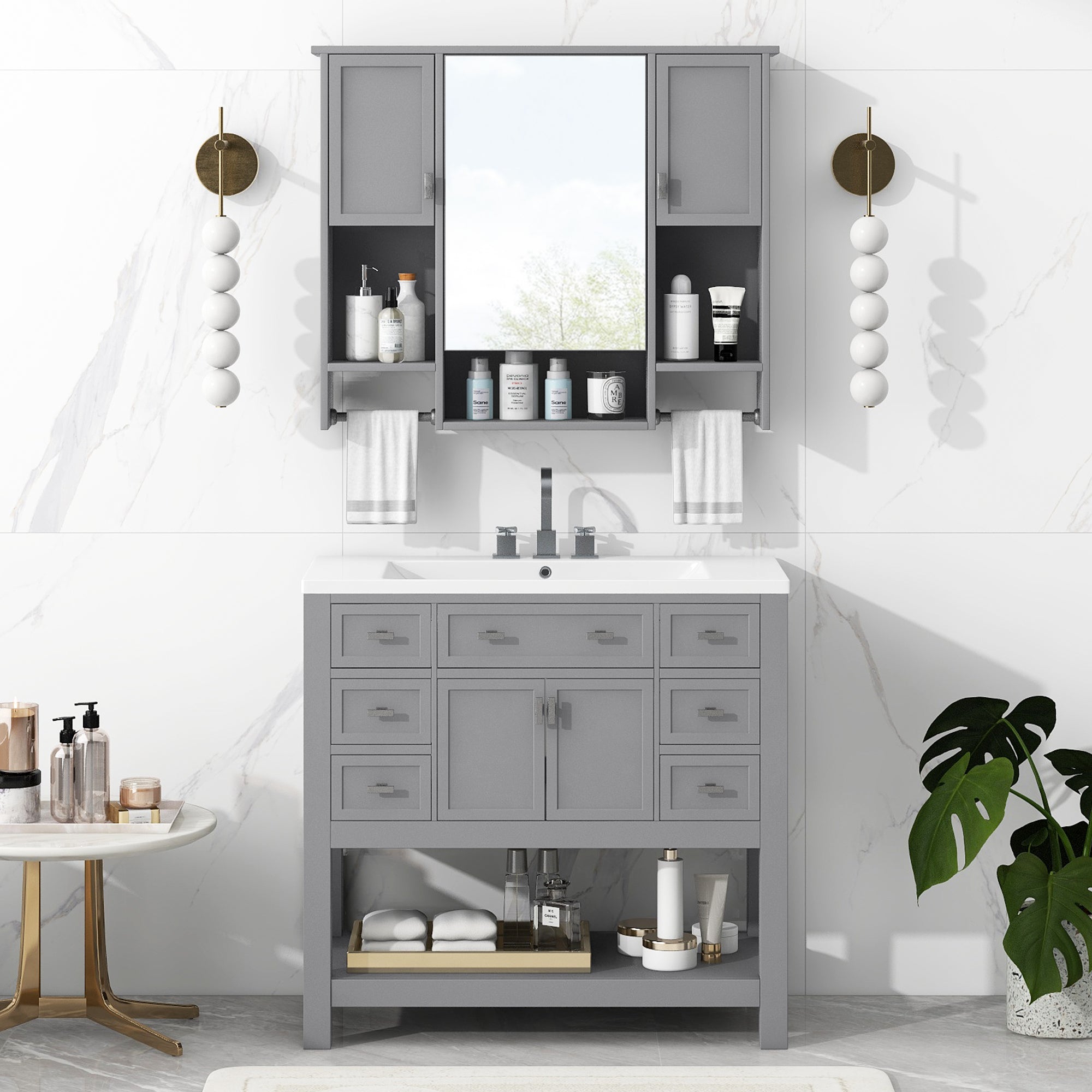 36" Modern Bathroom Vanity with Double Drawers